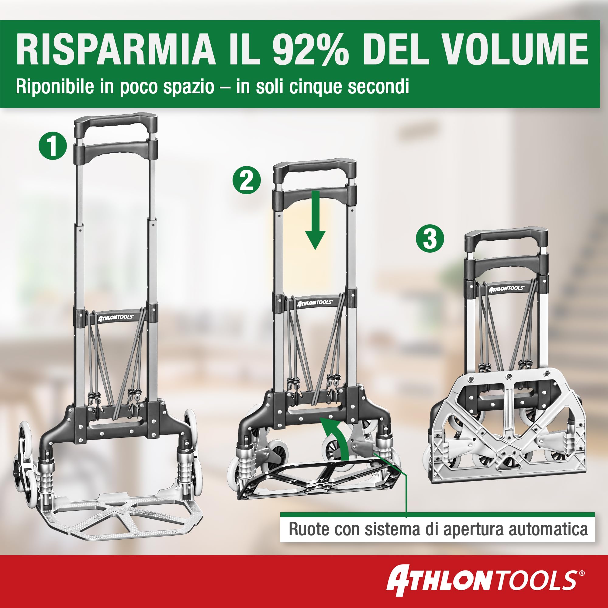 ATHLON TOOLS Carrello pieghevole in alluminio CLASSIC TÜV GS-certificato - superficie di carico con cuscinetti antiscivolo - Ruote con battistrada soft - incl. 2 corde elastiche - modello 2024