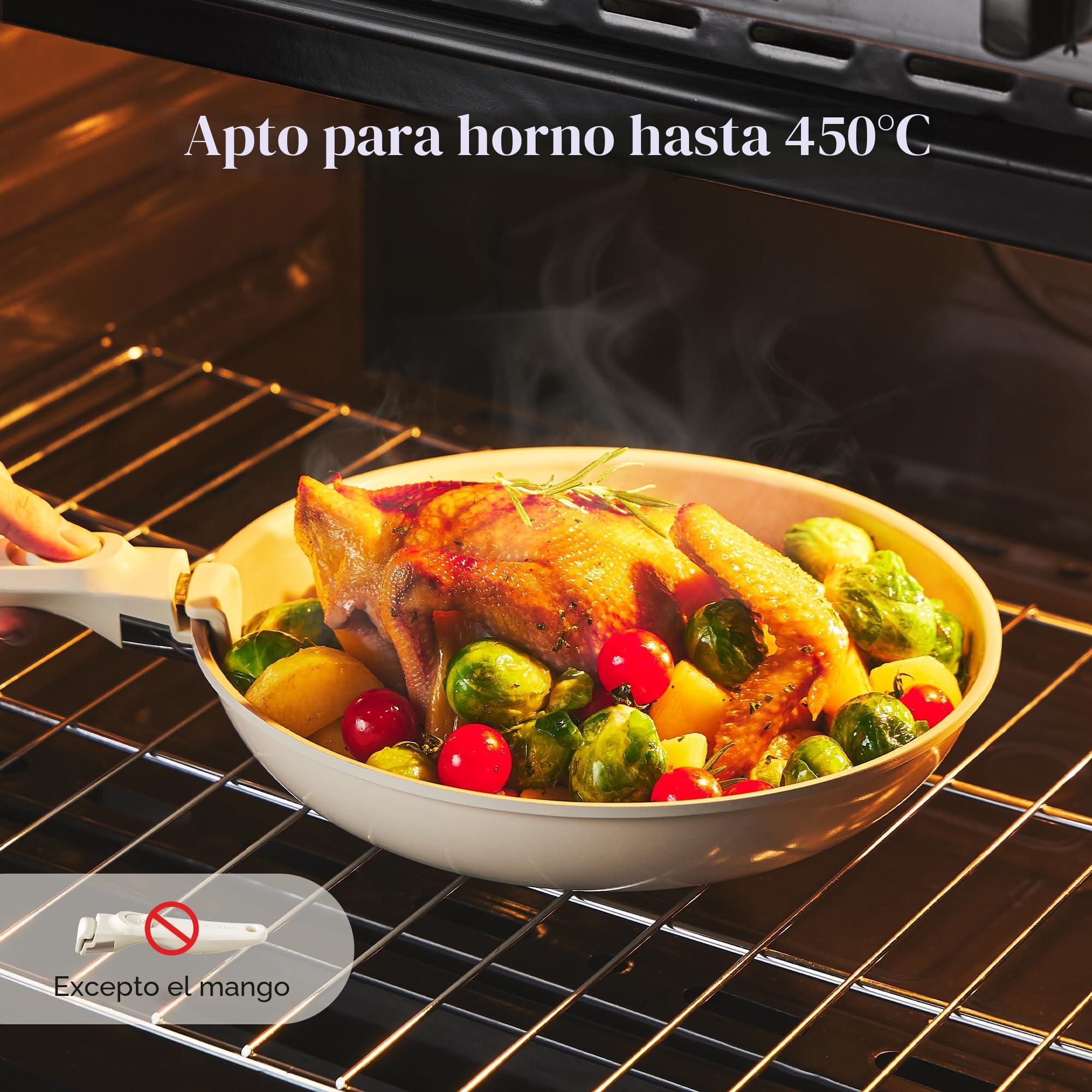 Redchef Juego de Ollas 6 Piezas sartenes Cerámicas, Sartén Cerámica con Granito Antiadherente, Apta para Inducción 20, 24, 28 cm, Ahorra Espacio, Sin Ptfe & Pfoa & Pfas, Horno y Lavavajillas, Beige