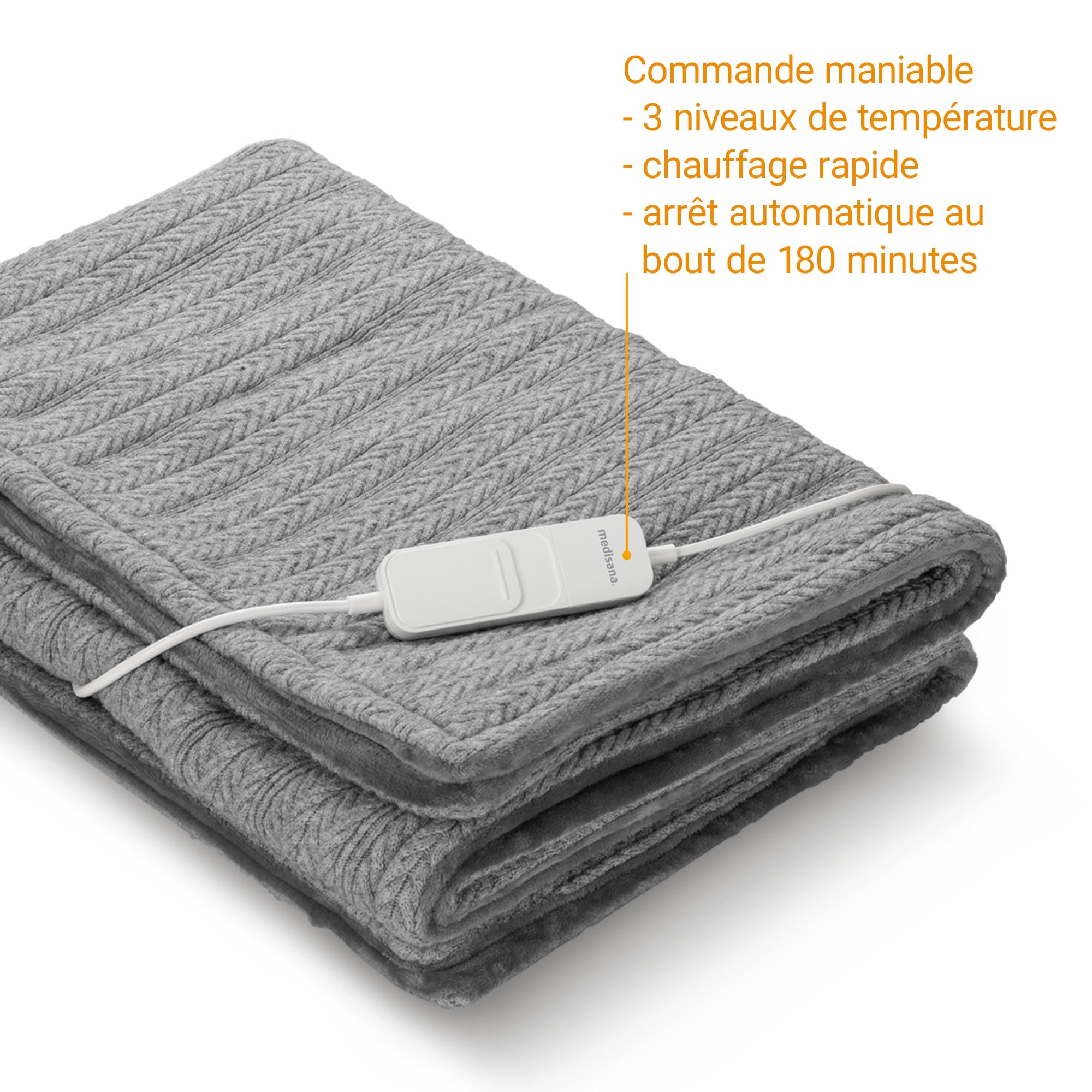 medisana HB 680 couverture chauffante électrique, plaid chauffant | tapis chauffant en tricot, arrêt automatique, lavable, 3 réglages de température, 160 x 120 cm, protection anti-surchauffe