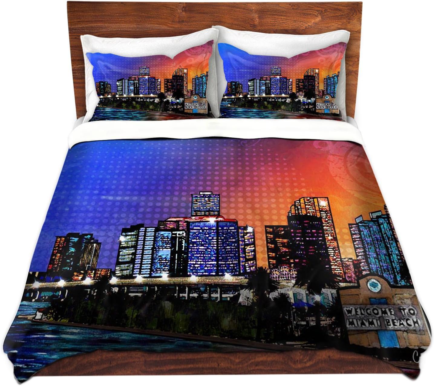 Dia Noche DuTw-CorinaBakkeMiamiBeachSky8 Duvet Cover Brushed Twill, King Sham Set