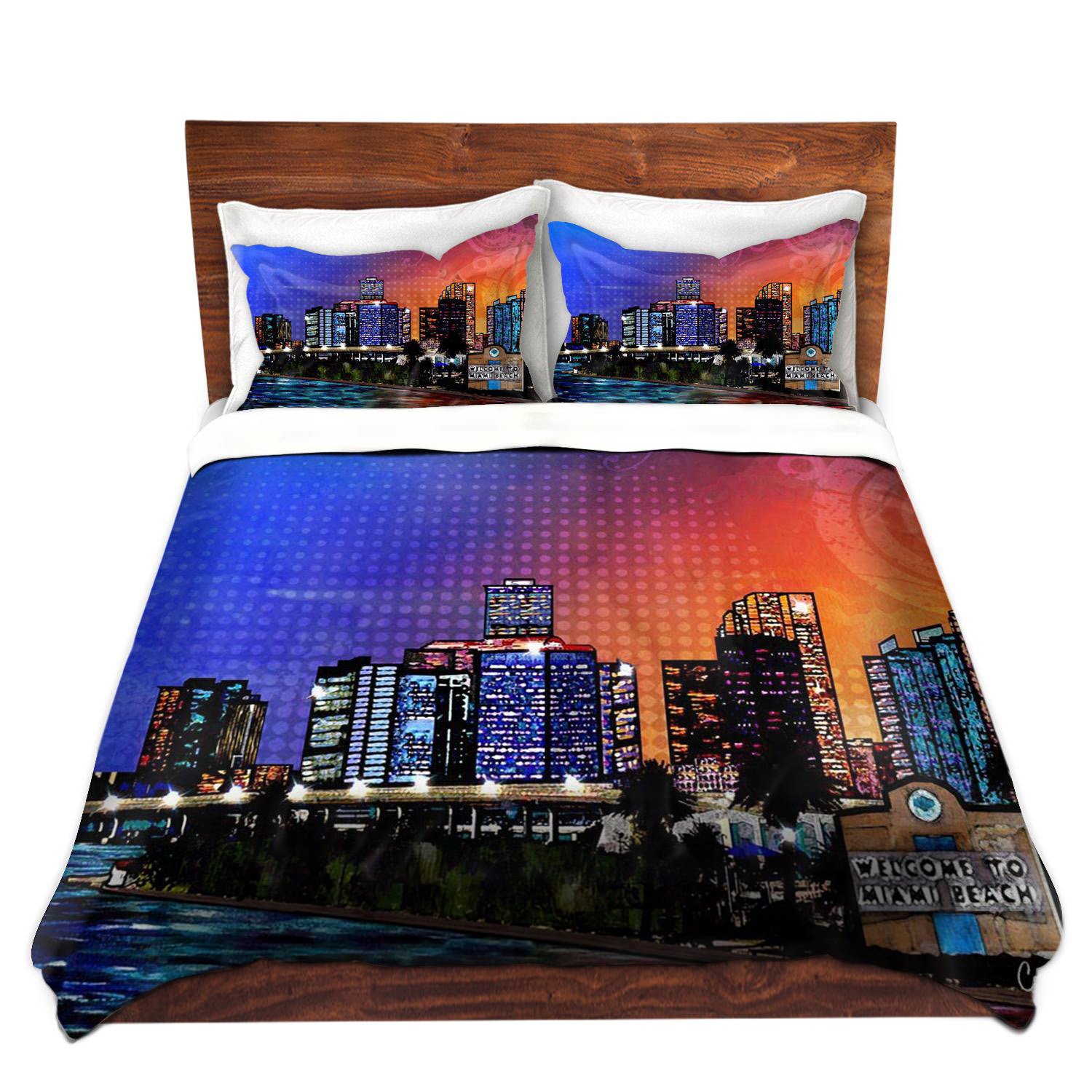 Dia Noche DuTw-CorinaBakkeMiamiBeachSky8 Duvet Cover Brushed Twill, King Sham Set