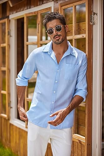 Miniatura 52 de COOFANDY Camisa Oxford de manga larga con botones para hombre, camisas de vestir de ajuste regular