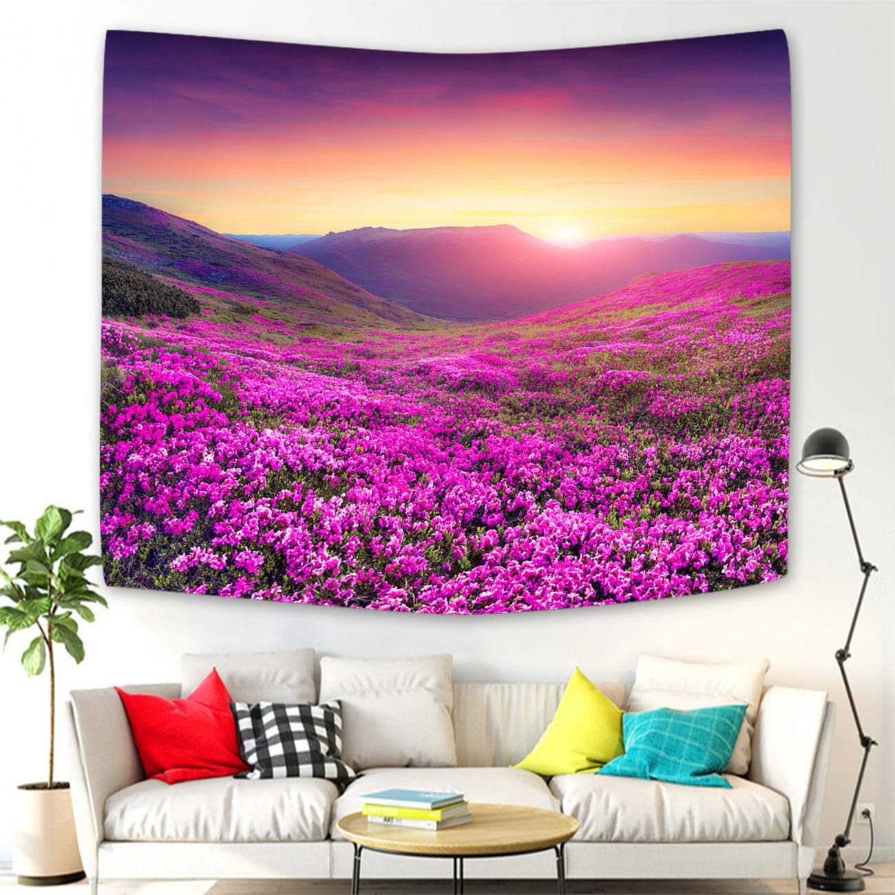 Landscape Tapestry,Wall Hanging Bedding Tapestry,Magic Pink