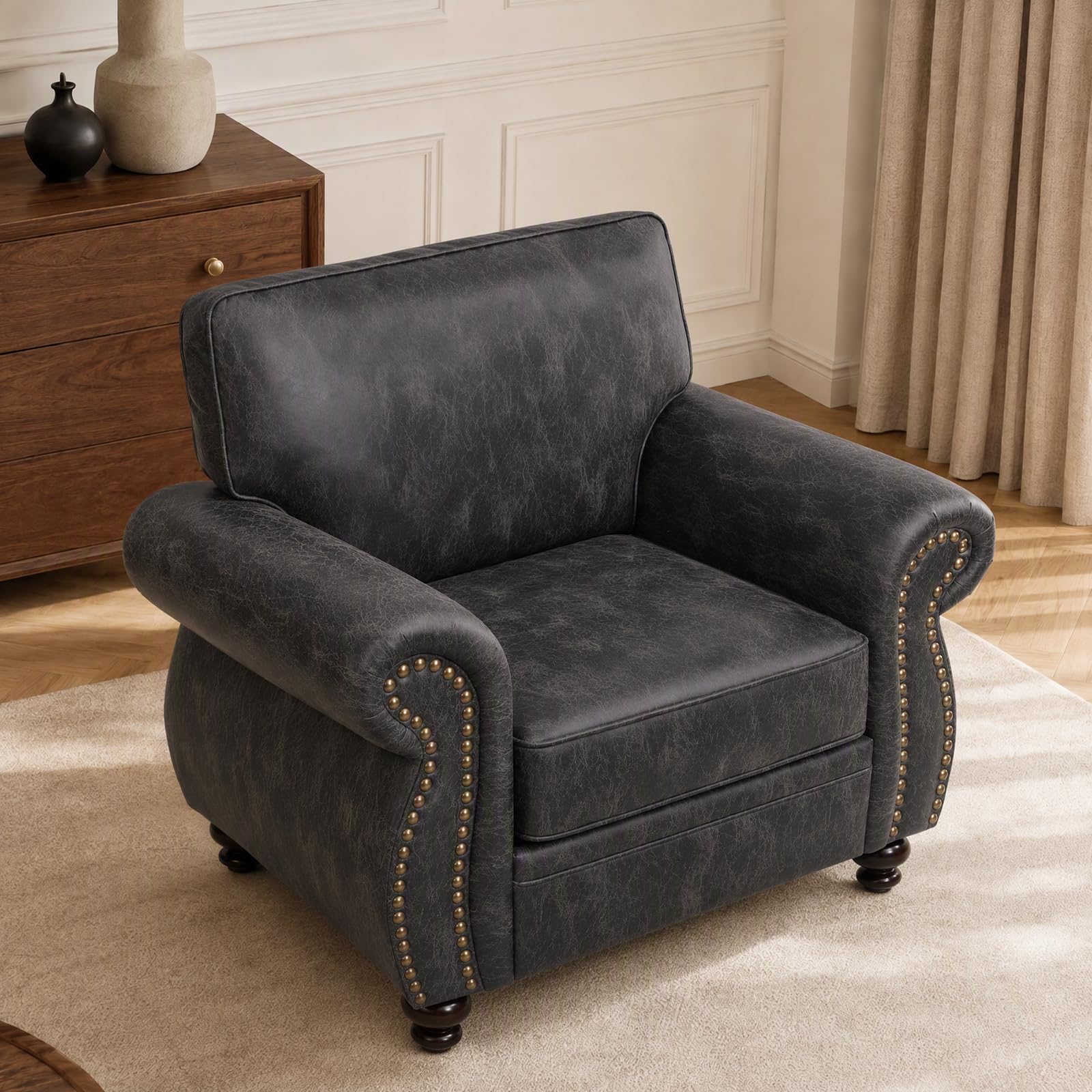 Couchus 42”W Mid-Century Accent Chair, Single Sofa, Grey
