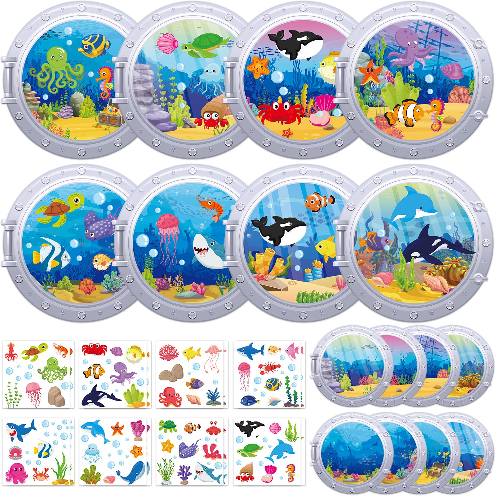 16 Pack Summer Craft Sticker Scenes for Kids, Ocean Animal Under The Sea Themed Party Decorations Make Your Own Scene Art DIY Craft Kit, Summer Activities Supplies for Classroom Home Decor