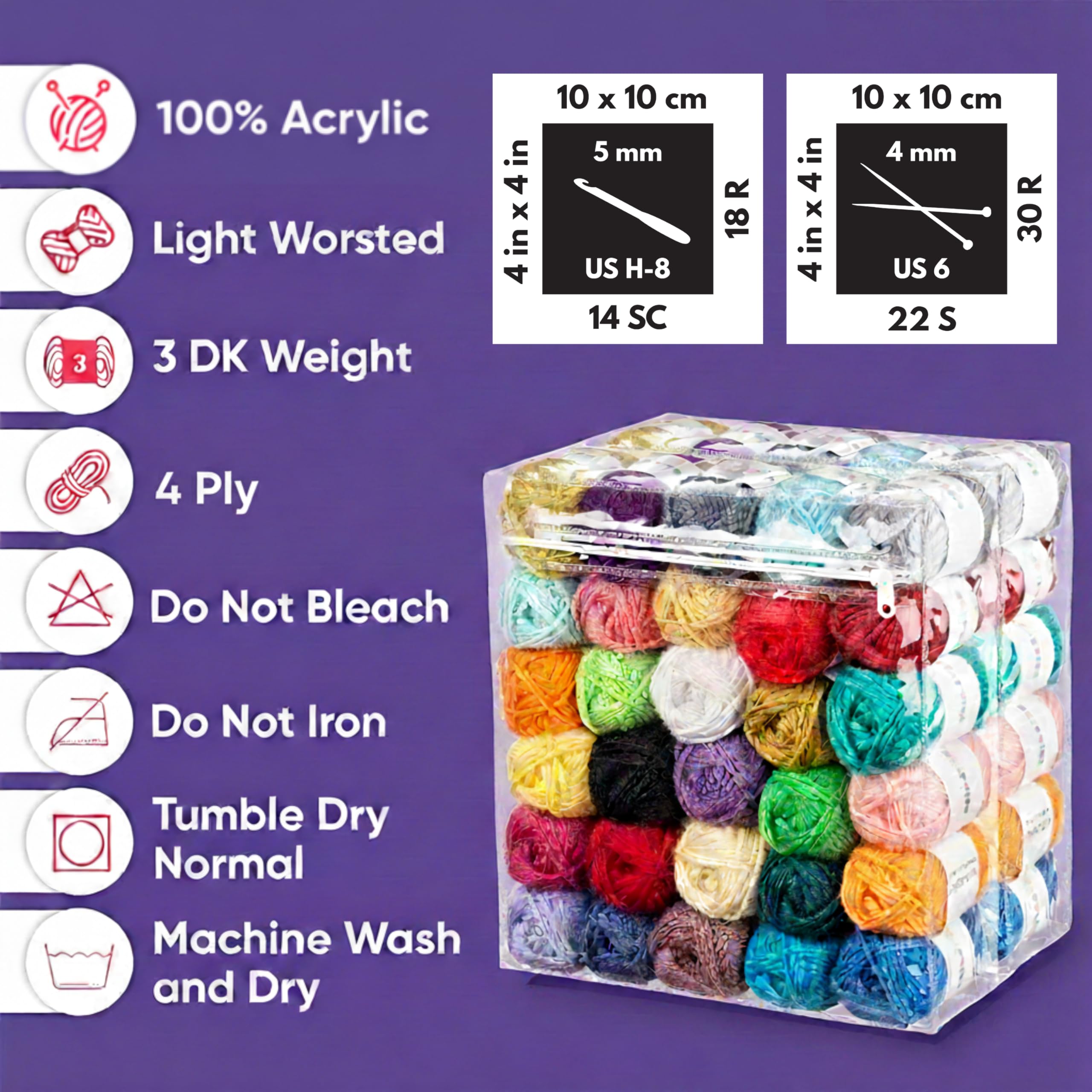 CRAFTISS 60 Stück 20 g Acrylgarn, Mini-Knäuel, 2600 Meter weiches Garn zum Häkeln und Stricken, für Bastelprojekte, sortiert, Starter-Häkel-Set für Erwachsene und Kinder