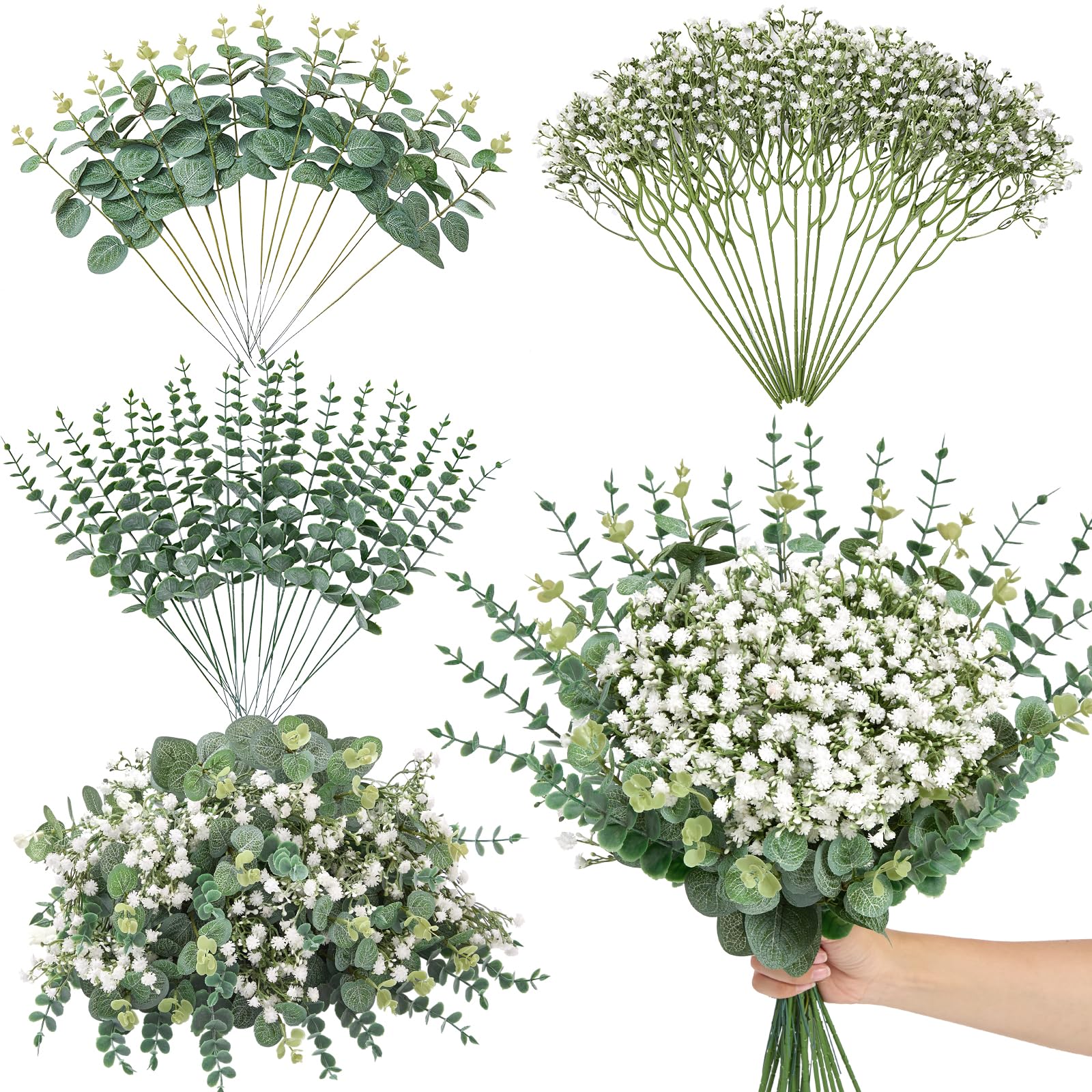 Serwalin Assortiment de 50 tiges d'eucalyptus artificielles