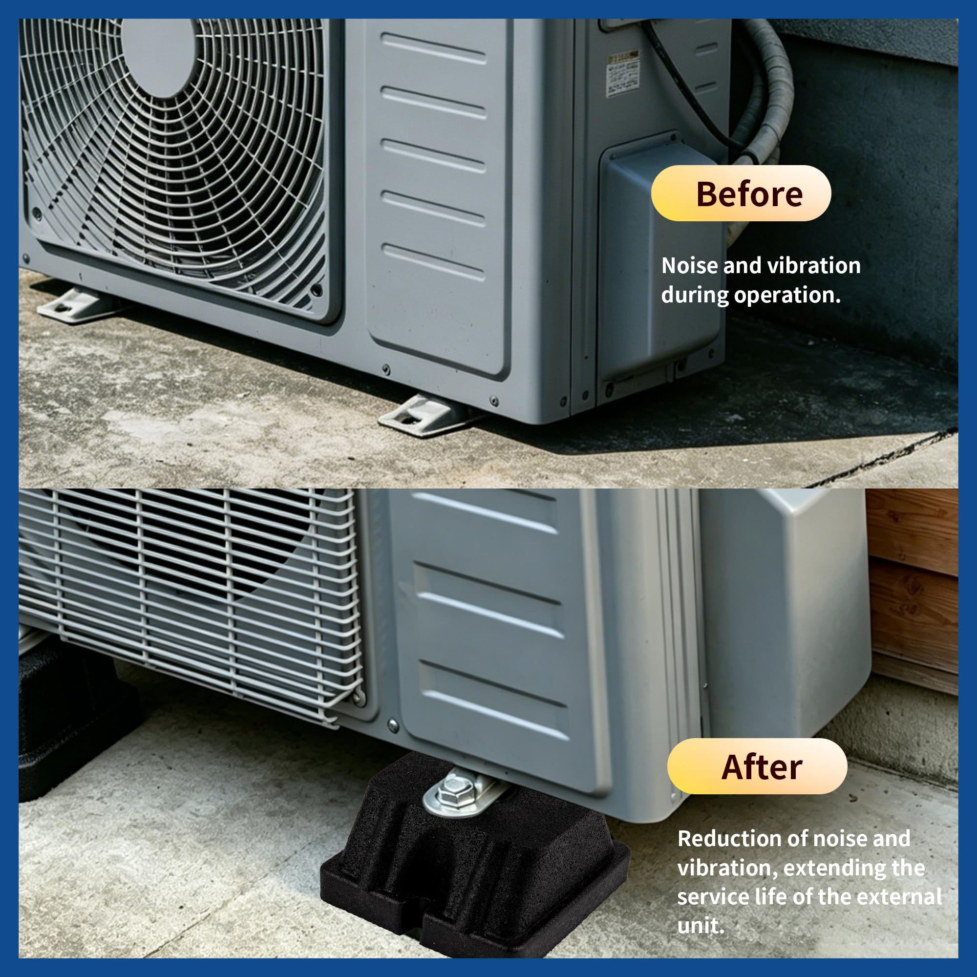 4 piedini antivibrazione in gomma per unità esterne, 9000-60000 BTU, portata 400 kg, 120 mm x 120 mm x 67 mm, isolamento acustico e assorbimento degli urti per climatizzatori, pompe di calore