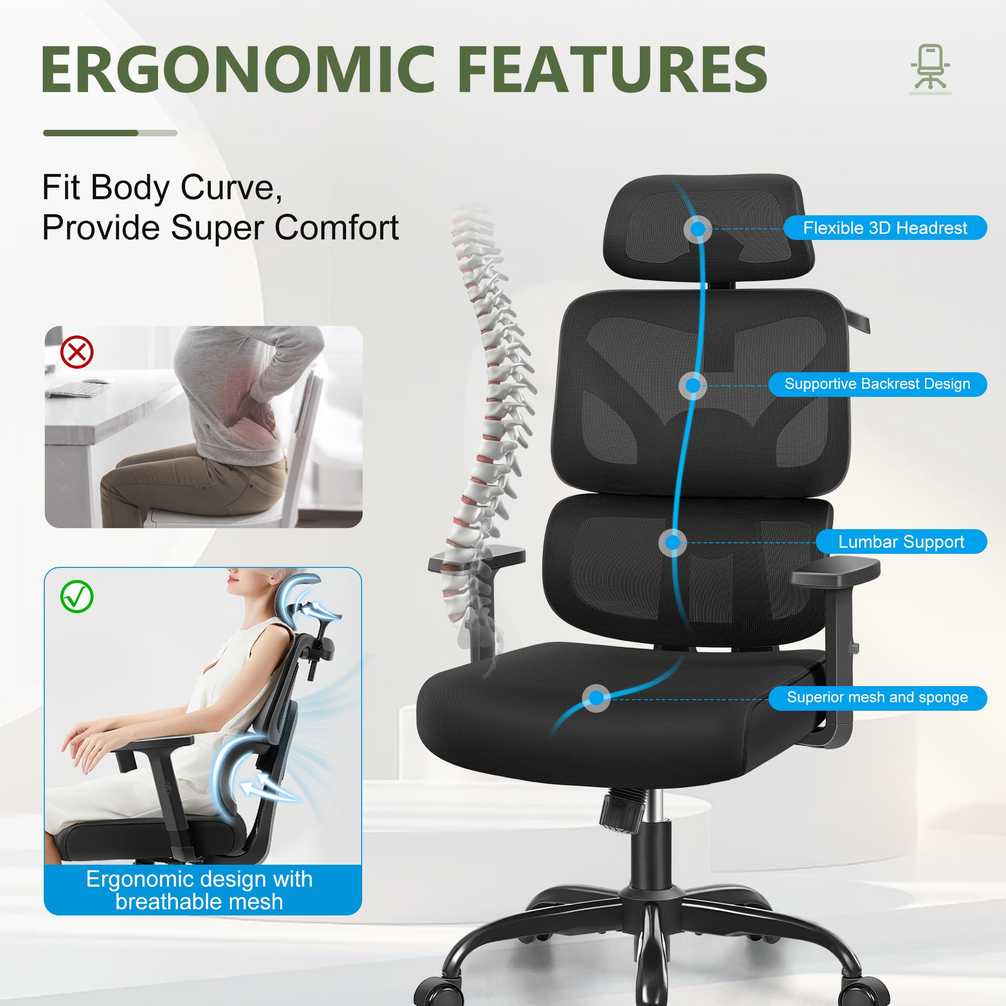 Gaming Desk Office Chair Ergonomic Desk Chair, High Back Gaming