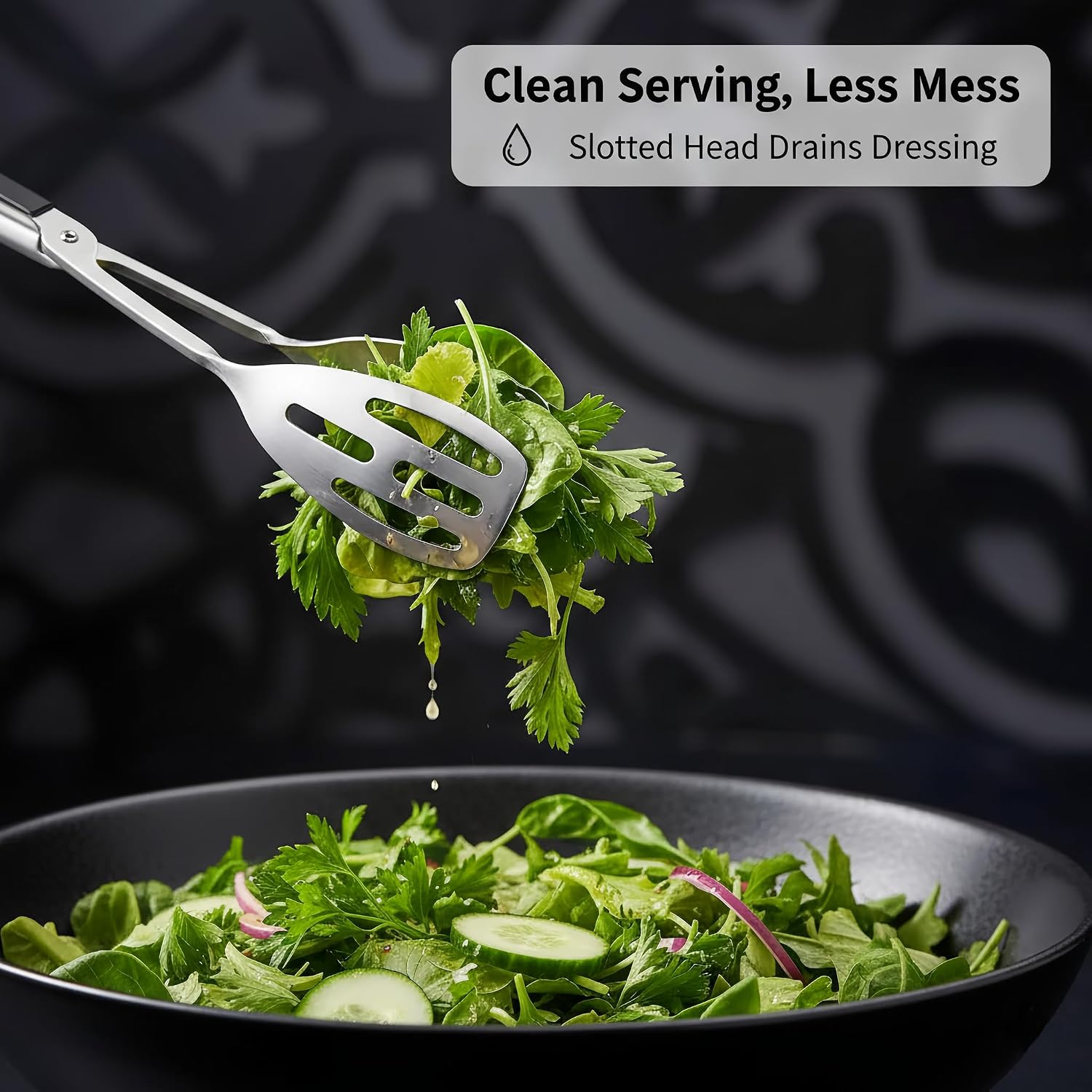Salad Tongs Stainless Steel, Scissor Salad Tongs for Serving, Easy Grip Scissor-Style Salad Scissors with Slotted Spoon Head, Dishwasher Safe Kitchen & Buffet Tongs (2pack).