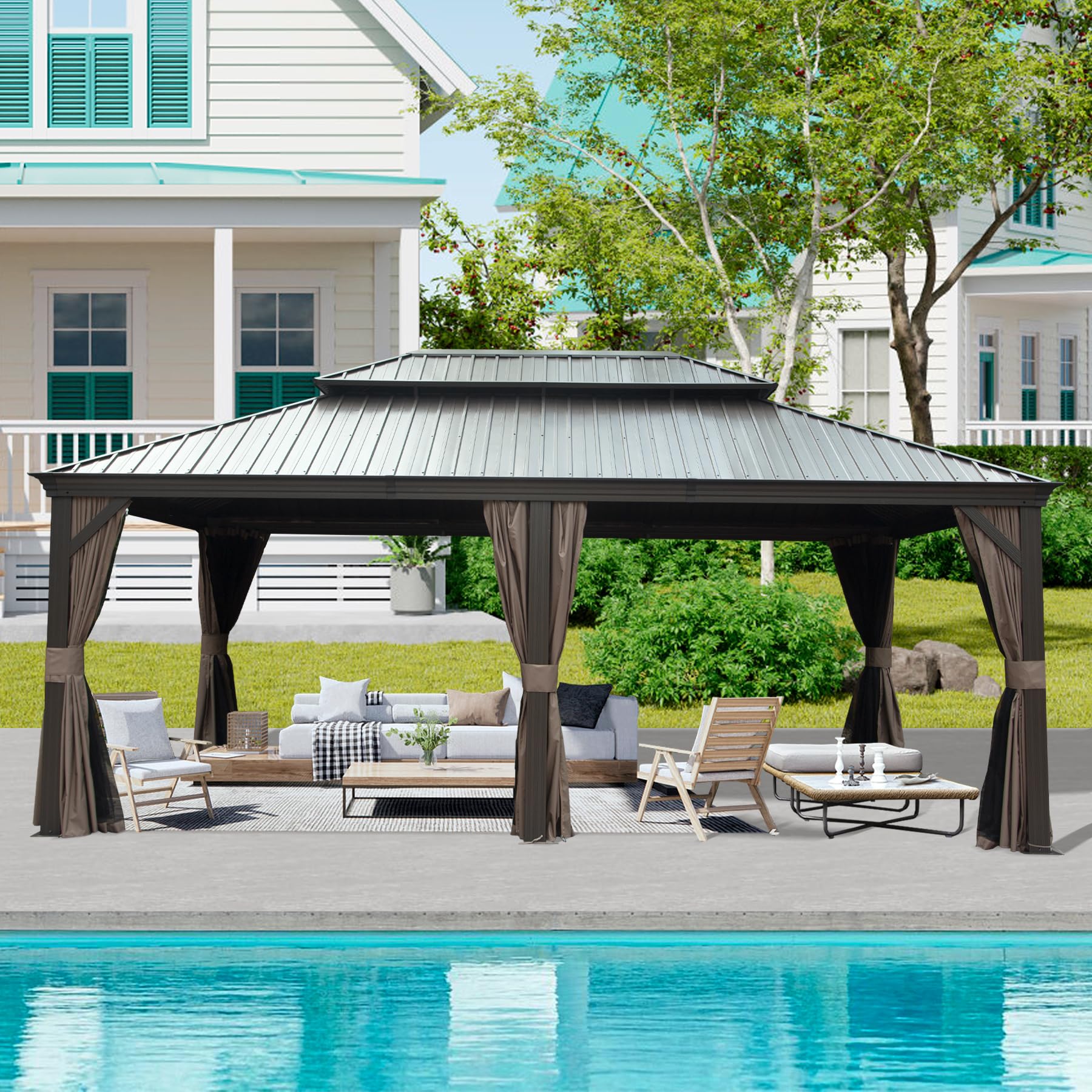 Buy Domi Outdoor Living 14x20FT Hardtop Gazebo, Permanent Metal Gazebo