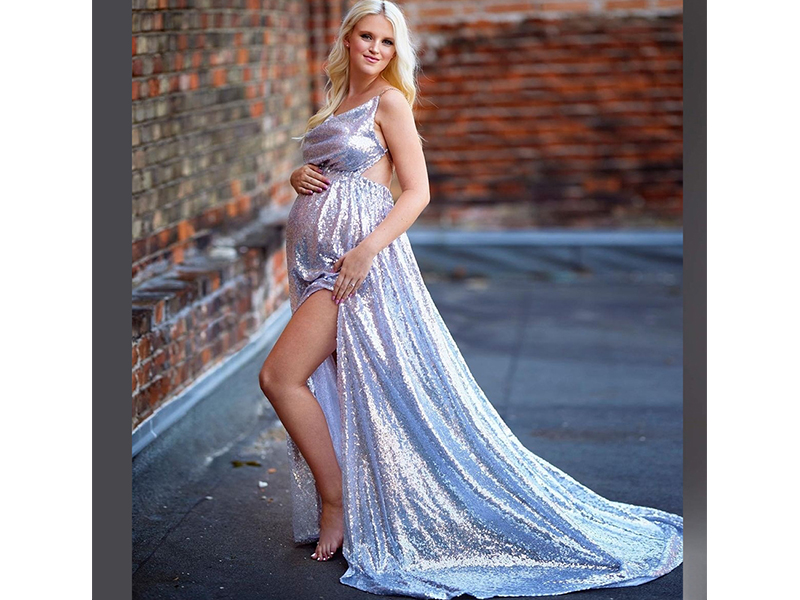 silver sequin maternity dress 18 Maternity Wedding Dresses For Moms-To-Be
