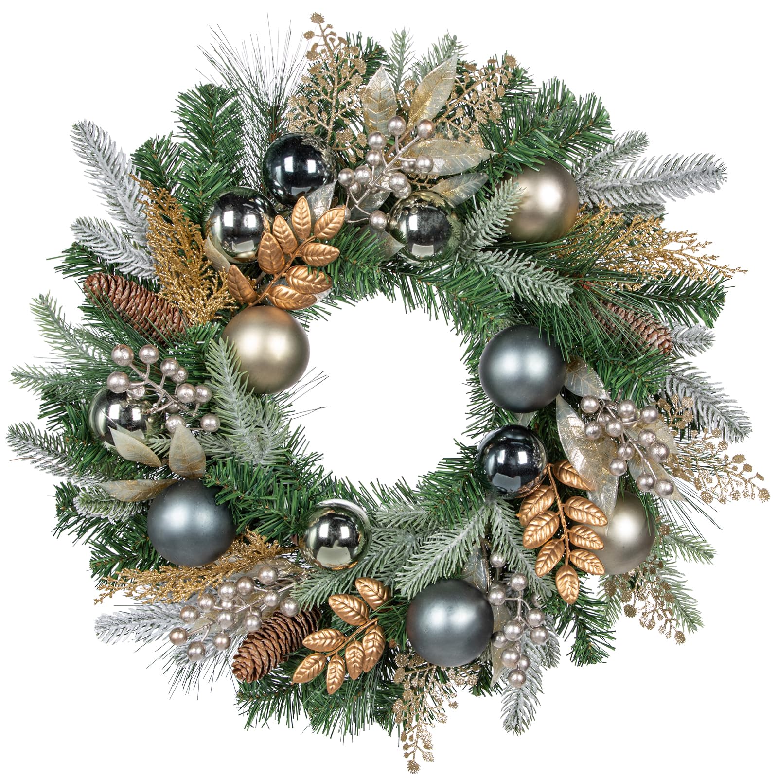 Hollyone Corona de Navidad de 61 cm, artificial, neutral, redonda, ocasión navideña