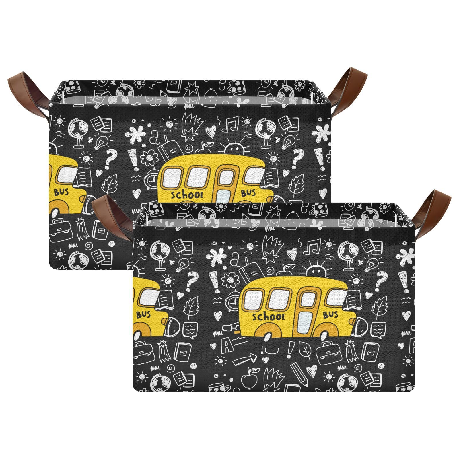 Yasala Shelf Basket Yellow School Bus Black White Foldable Nursery Storage Bin Organizer Closet Bin with Handle Clothes Container Laundry Hamper Decorative Cube