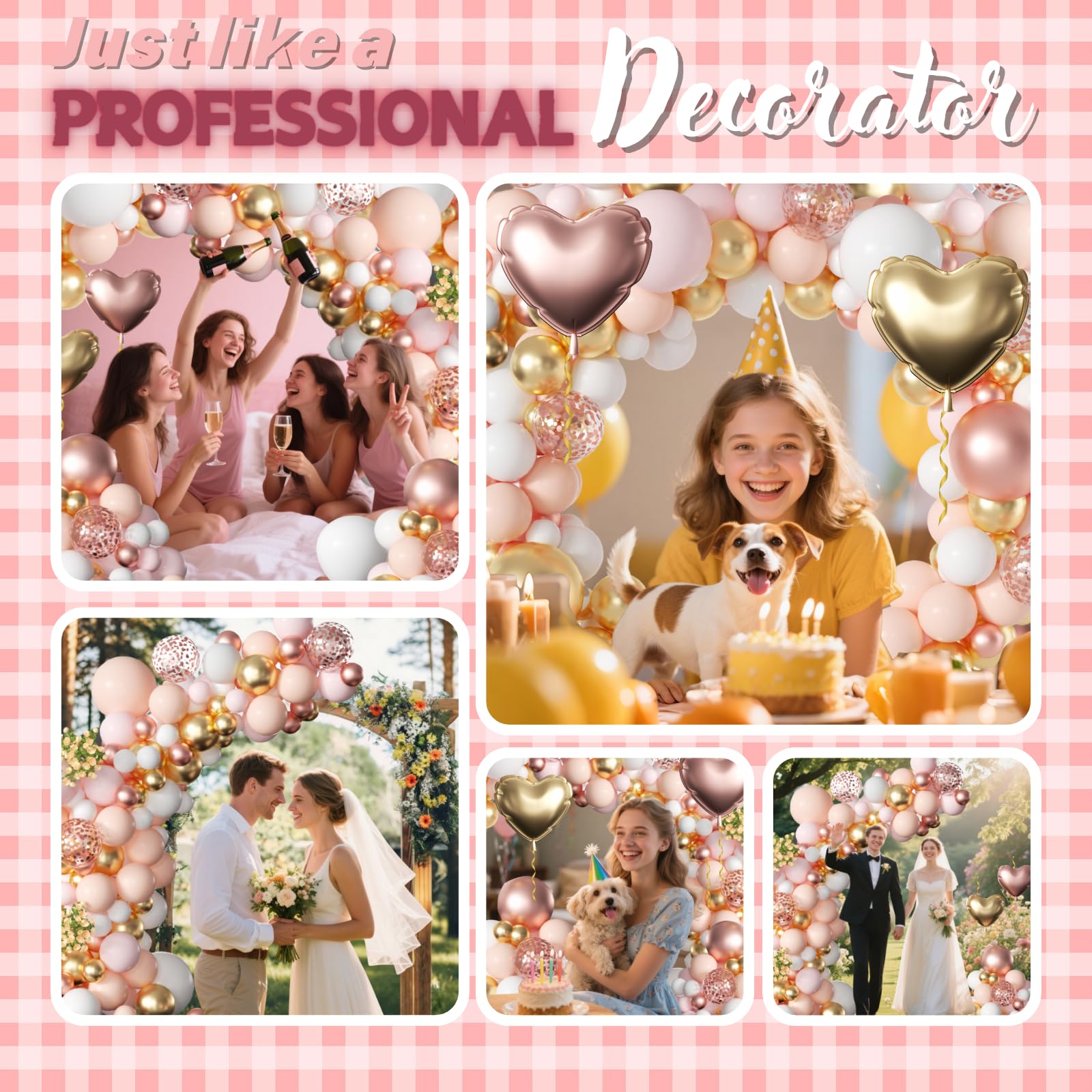 162-teiliges Ballon-Set in Blush Pink & Roségold – 45,7 cm, Latex-Luftballons mit Schnellclips für Girlandenbogen, Babyparty-Hintergrund, Hochzeitsdekoration, Abschlussfeier