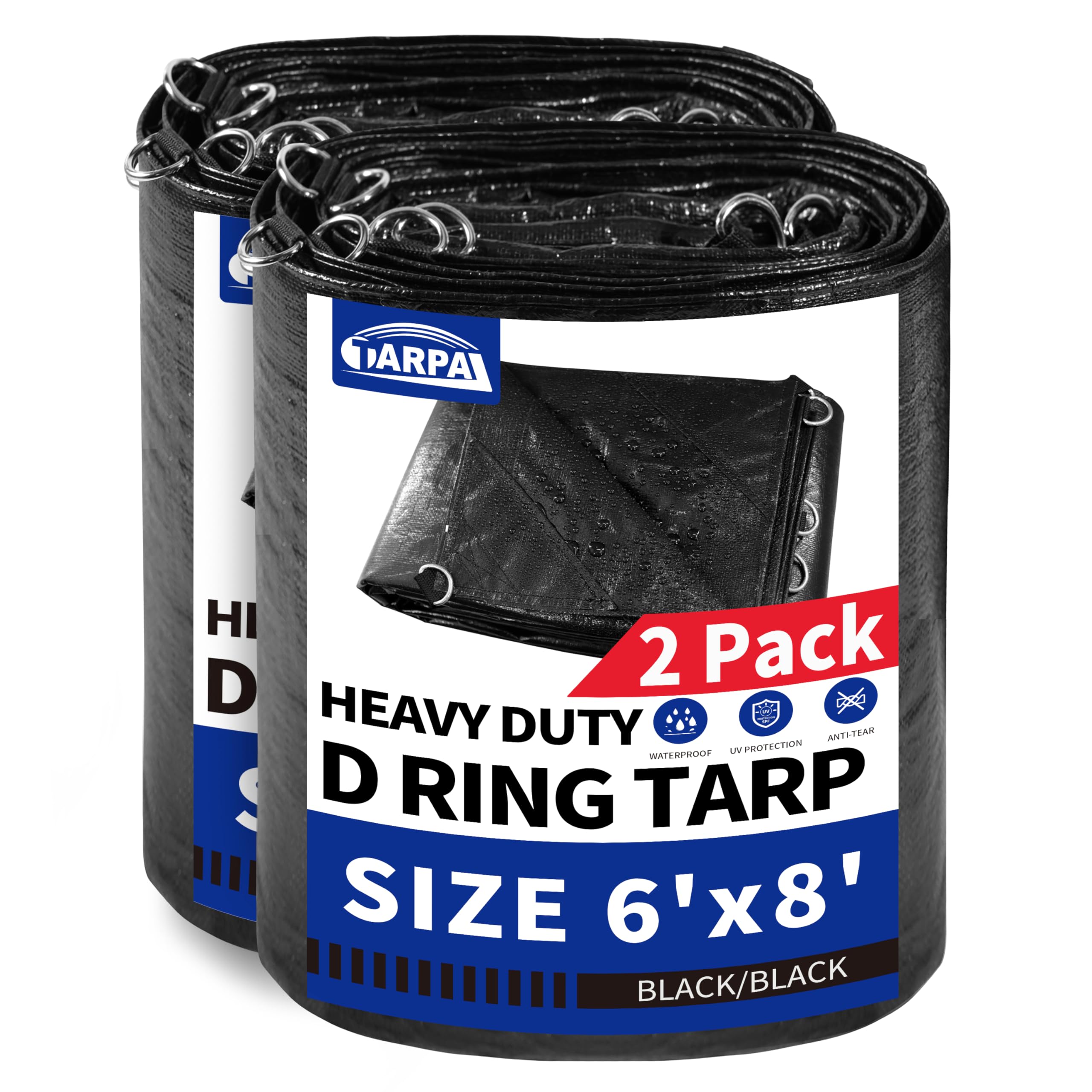 TARPAL Tarp 6x8 Feet (2pack) Tarps Heavy Duty Waterproof 14mil D-Ring Tarp