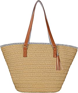 Womens Large Straw Shoulder Bag Beach Tote Handbag Purse with Tassel for Summer
