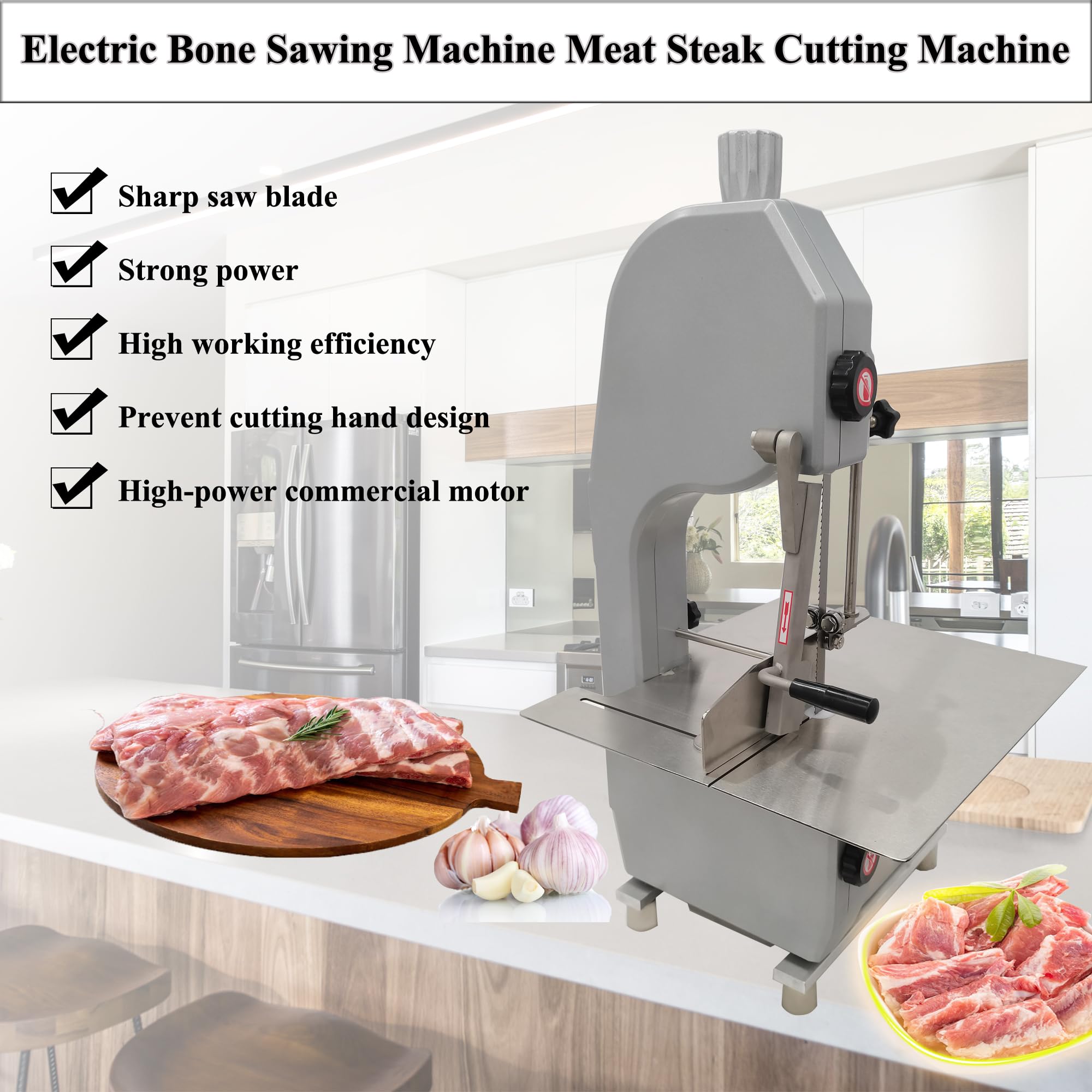 HQHAOTWU Electric Meat Bone Cutting Machine Commercial Table Meat Band Saw Kitchen Stainless Steel Bone Bandsaw Machine 110V 1500W Cutting Thickness 4-200mm