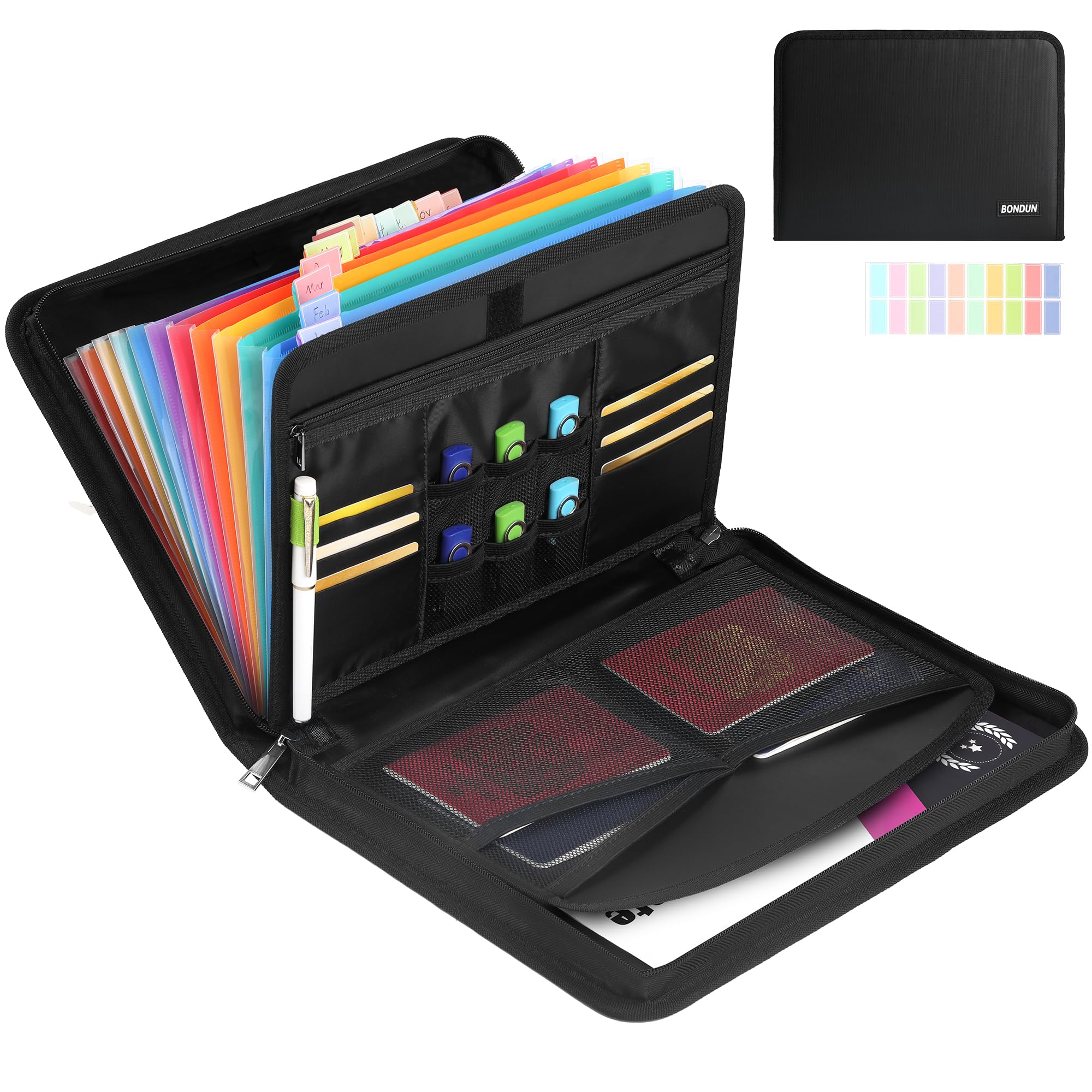 BONDUN Accordion File Organizer | 2000℉ Fireproof Document Bag | A4 File Folder | Important Document Organizer with Zipper & Labels,for A4 Files and