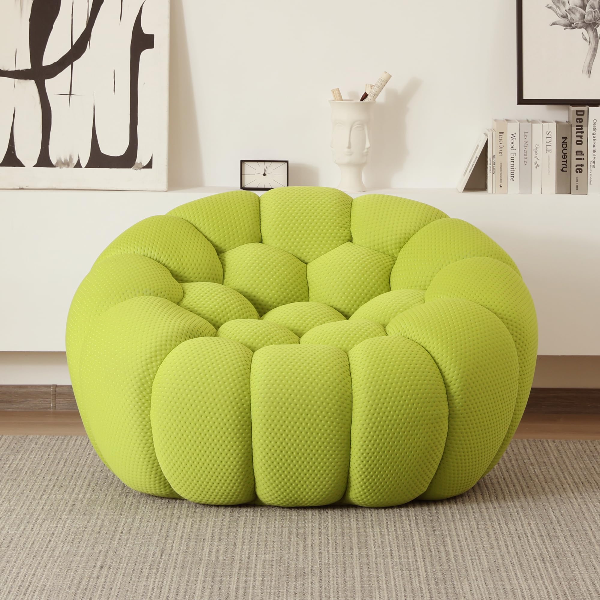 JACH Oversized Bubble Couch Chair, 49.21'' Modern Lazy Floor Sofa, Upholstered Mesh Fabric Bubble Sofa, 3D Honeycomb Shape Curved Couch for Living
