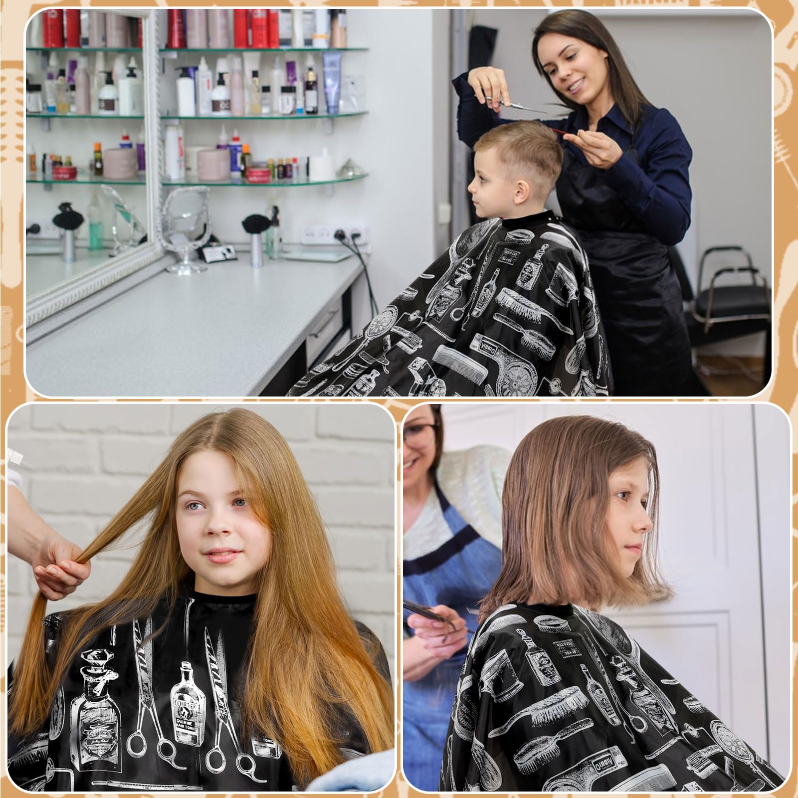 FEBSNOW Haarschneideumhang-Set, professioneller Friseurumhang mit Staubwedelbürste für Erwachsene, wasserdicht, Friseursalon-Umhang mit verstellbarem Verschluss, Schnappverschluss, 100 x 144 cm,