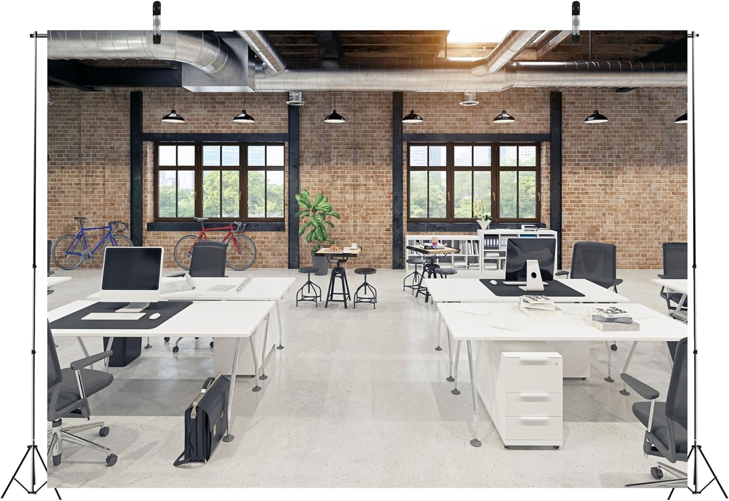9x6ft Fabric Modern Office Backdrop Business Zoom Meeting Video Conferencing Background Video Recording Photography Banner Props for Business Men Adults Photo Shoot Decorations