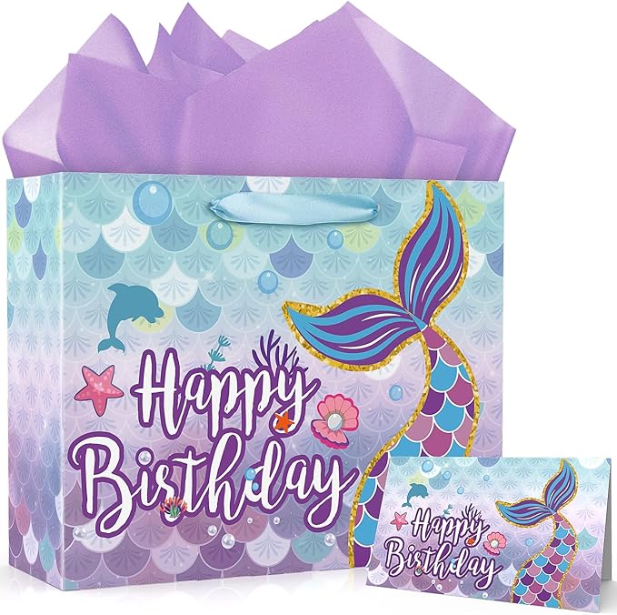 13-Inch Birthday Gift Bags 3-Pack - Golden Print With Handles For Party Gifts