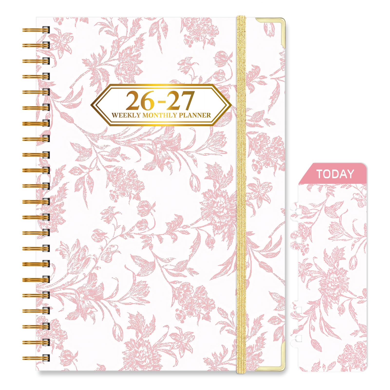 Knagsfa 2026-2027 Planner, Jul.2026-Jun.2027 Planner Weekly and Monthly 6.25"x8.5" with Page Tabs, Calendar Hardcover with Inner Pocket, Elastic Band, Twin-Wire Binding, Bookmark, Pink Flowers