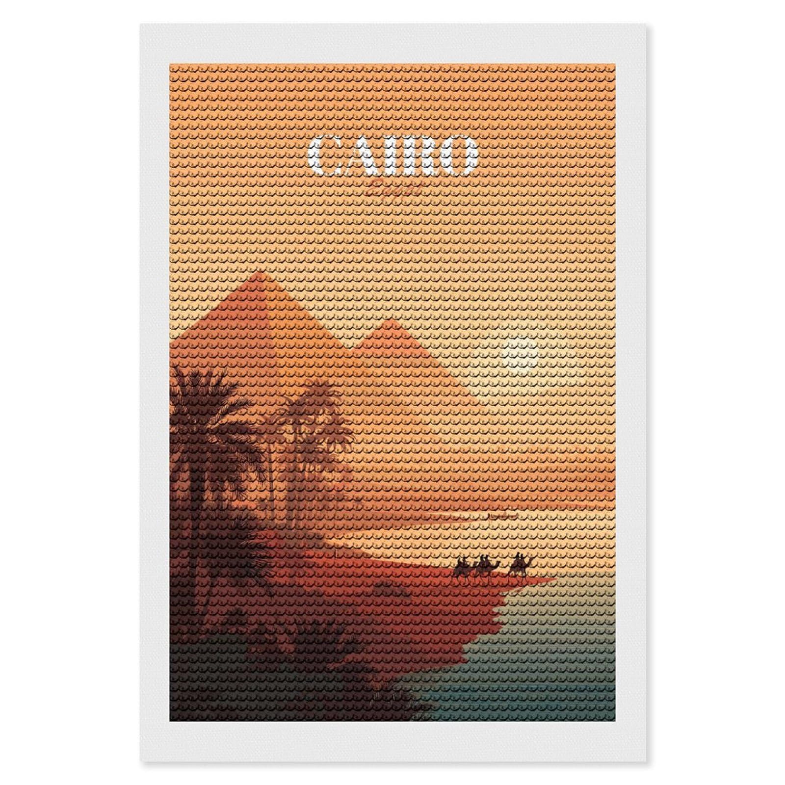 Junmoney Cairo Egypt Pyramids Desert Landscape DIY Diamond Art Canvas Kit 8"x12", Adhesive Canvas, Easy to Enjoy, Farmhouse Decor, Festive Craft Gift