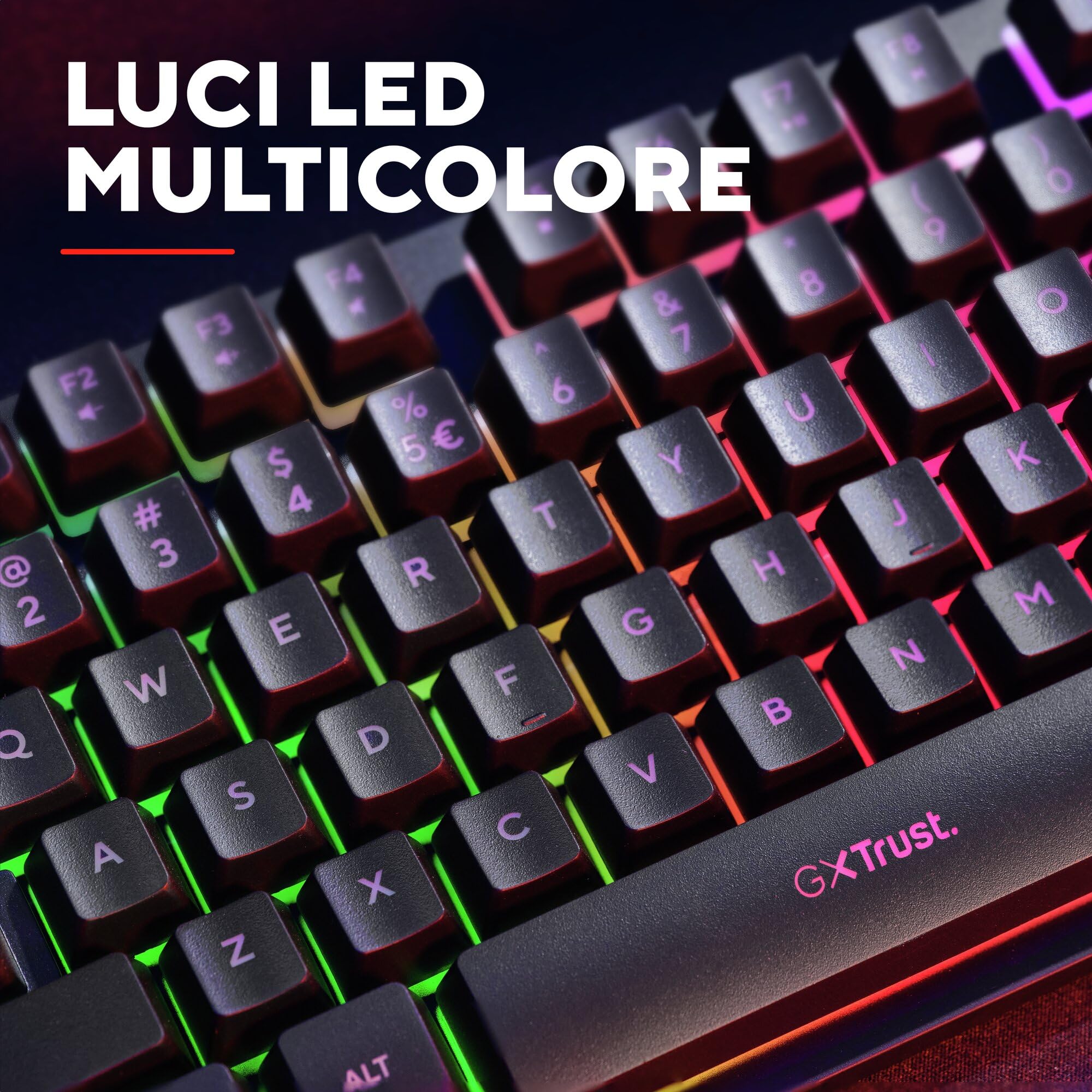 Trust GXT 833 Thado Tastiera Gaming TKL Italiana – Compatta Al 20% Con Piastra In Metallo, Anti-Ghosting, LED E 12 Tasti Multimediali, Bianca