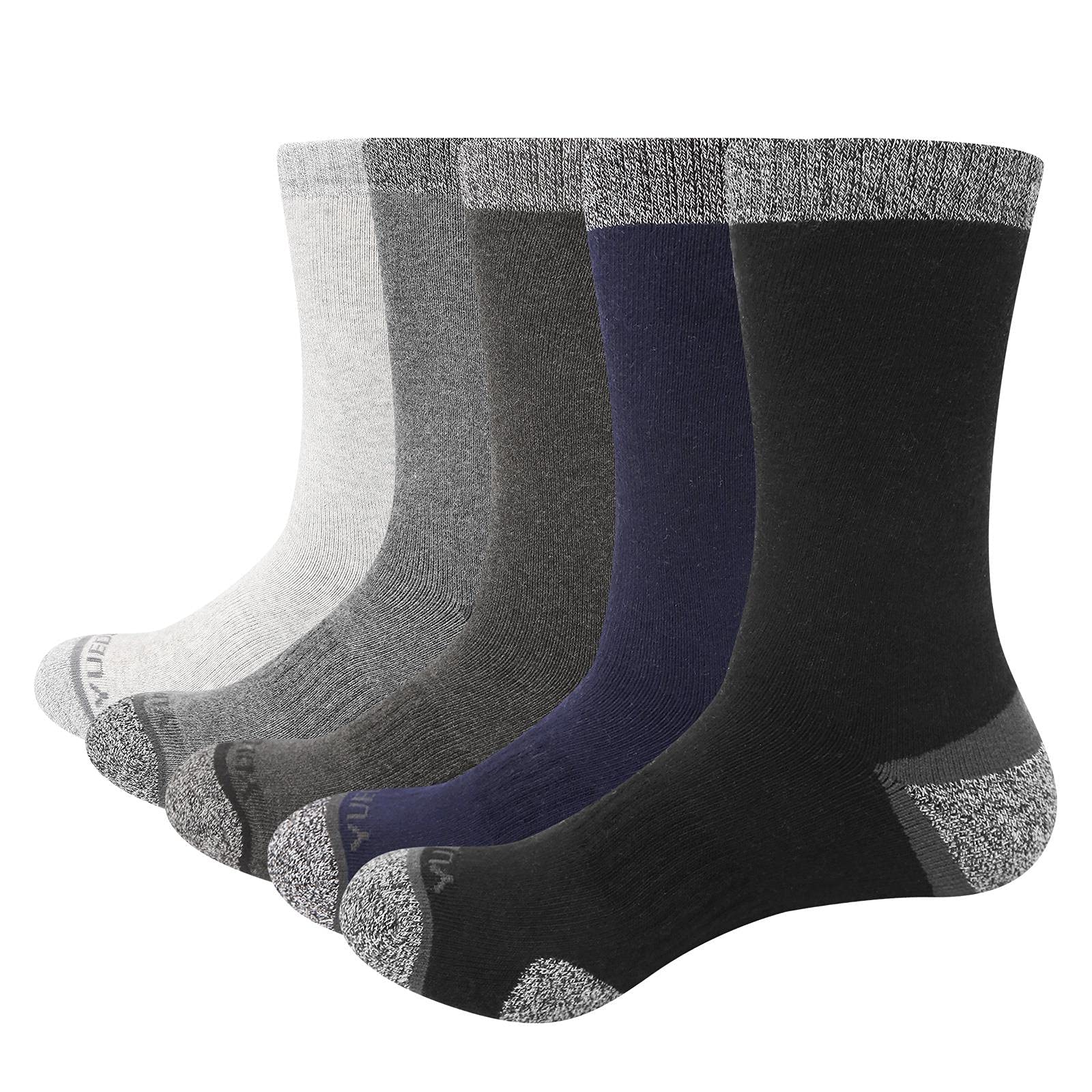 UKKO Calcetines de Hombre Hombres 5 Pares Negro Invierno Cómodo Grueso Cojín De Algodón Confort Calcetines Transpirables-1808Mix,L(Men 6.5-9.5 Us)