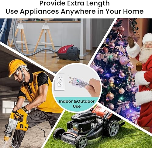 Miniatura 23 de Cable de extensión iluminado para exteriores 12/3 de 6 pies, calibre 12, 3 puntas, SJTW, resistente cable de extensión rojo neón con enchufe de 3