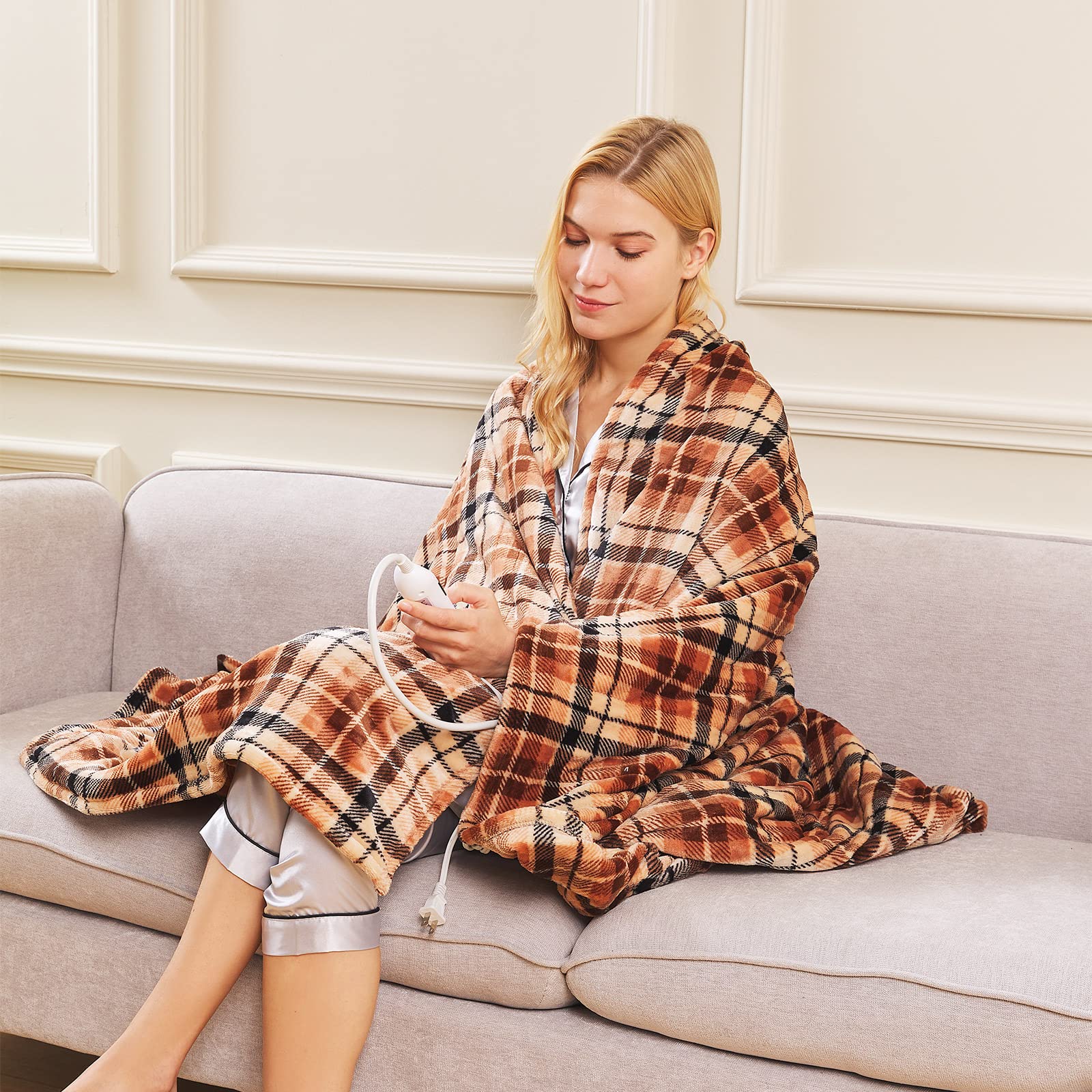 Heated Blanket Twin Size, 50" x 70" Electric Throw Blankets with 5+1 Heat Settings Flannel Heating Blanket, 10hrs of Auto Off, Machine Washable