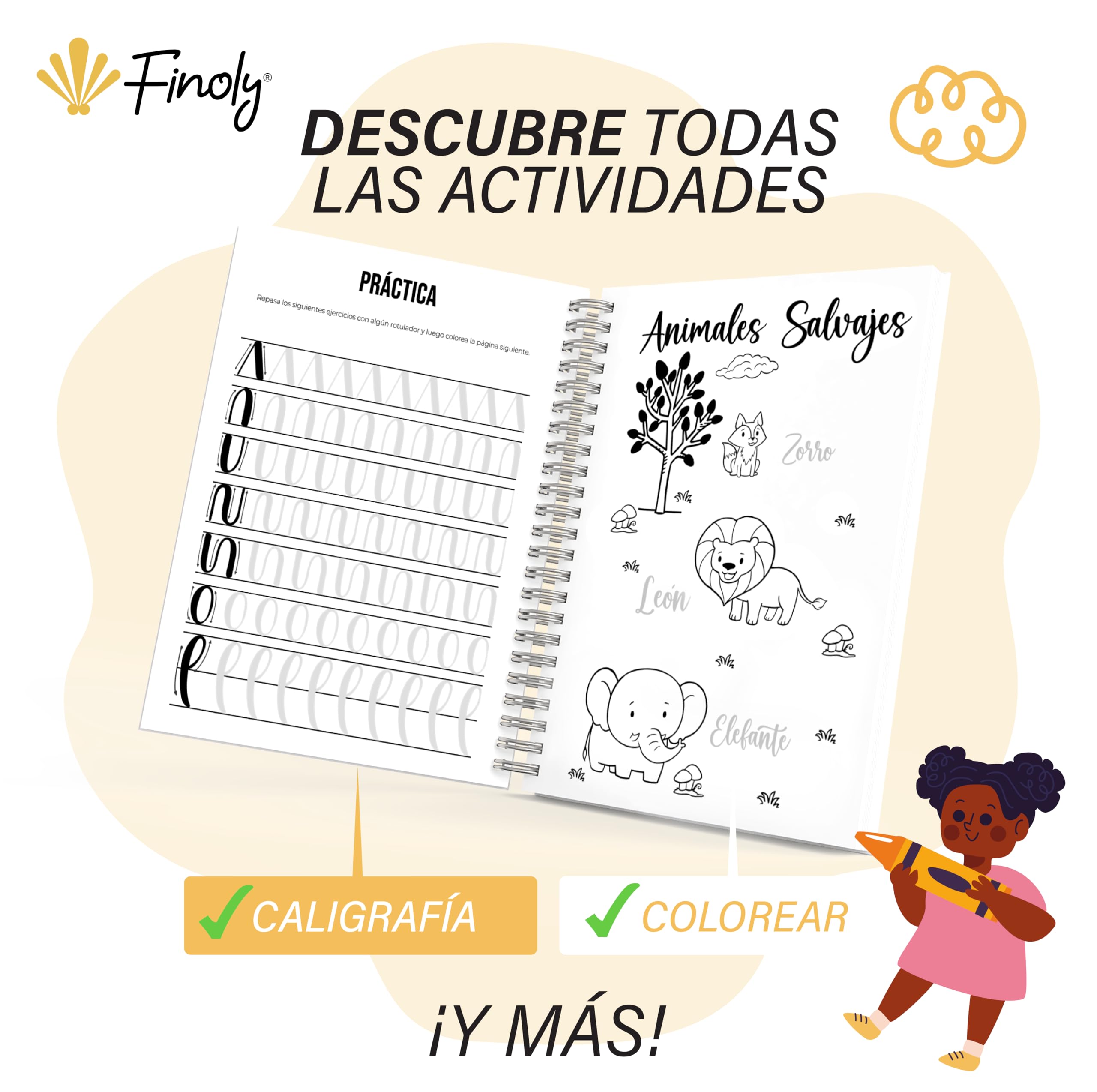 Finoly Cuaderno Lettering | Cuaderno Lettering para Niñas | Cuaderno Lettering Niños | Libro Lettering | Libreta Lettering | Libro Lettering Niños | Cuaderno Lettering Principiante para Colorear