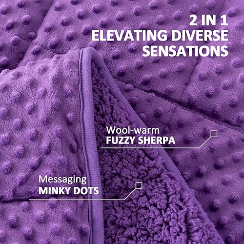 Miniatura 2 de Kivik Manta con peso tamaño Queen, manta con peso Sherpa de 15 libras para adultos, suave forro polar minky morado, manta pesada para relajarse, 60
