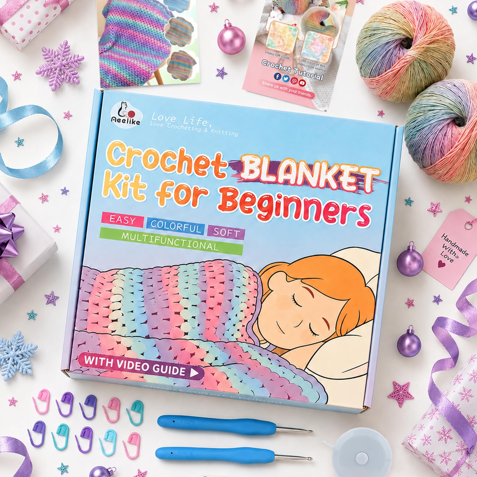 Beginner Crochet Blanket Kit - Rainbow Gradient -7 Beginner Crochet Blanket Kit - Rainbow Gradient -7