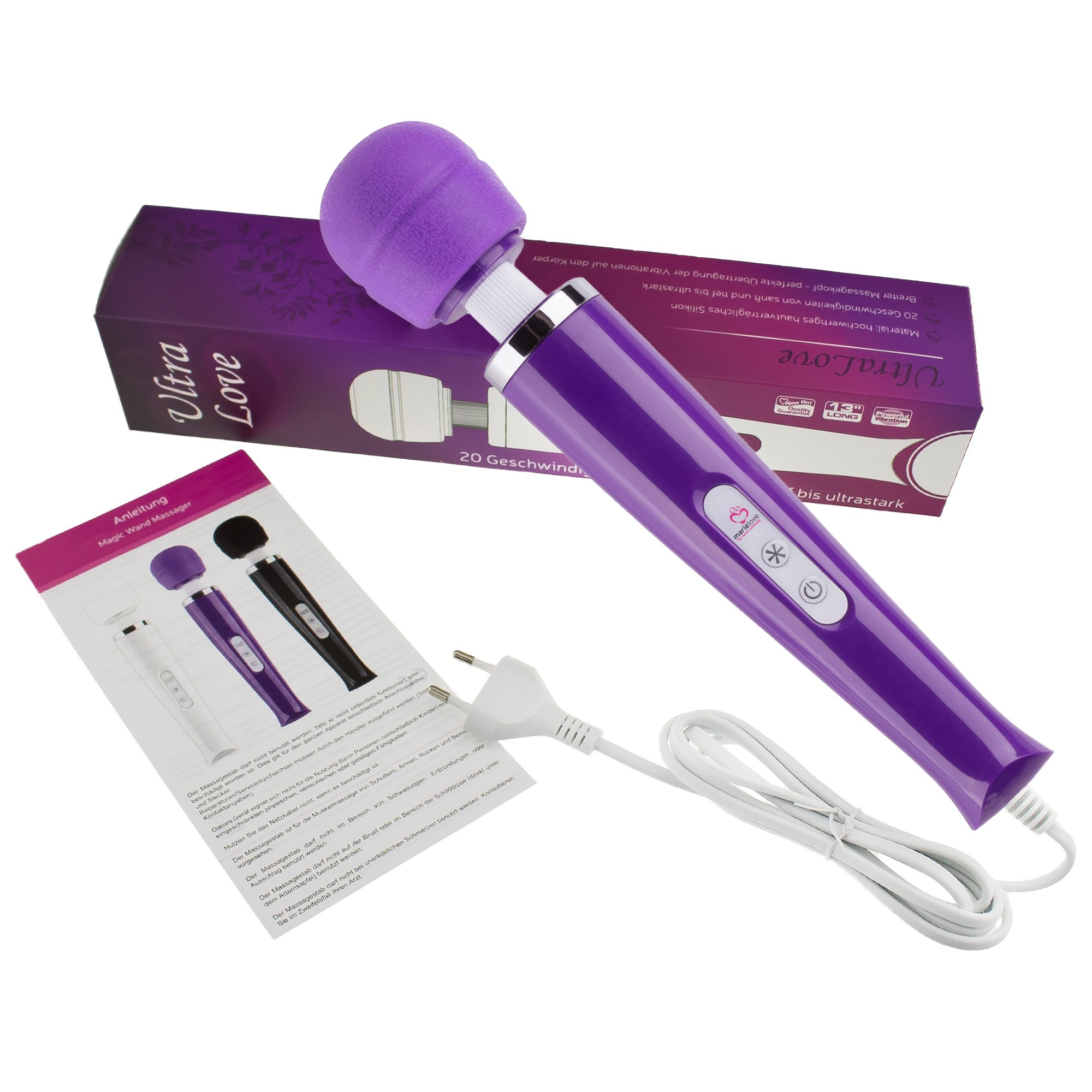 Massaggiatore intimo 2.0 Magic Wand di marielove, 20 ritmi e 10 intensità, massaggiatore potente, silenzioso, alimentazione a rete