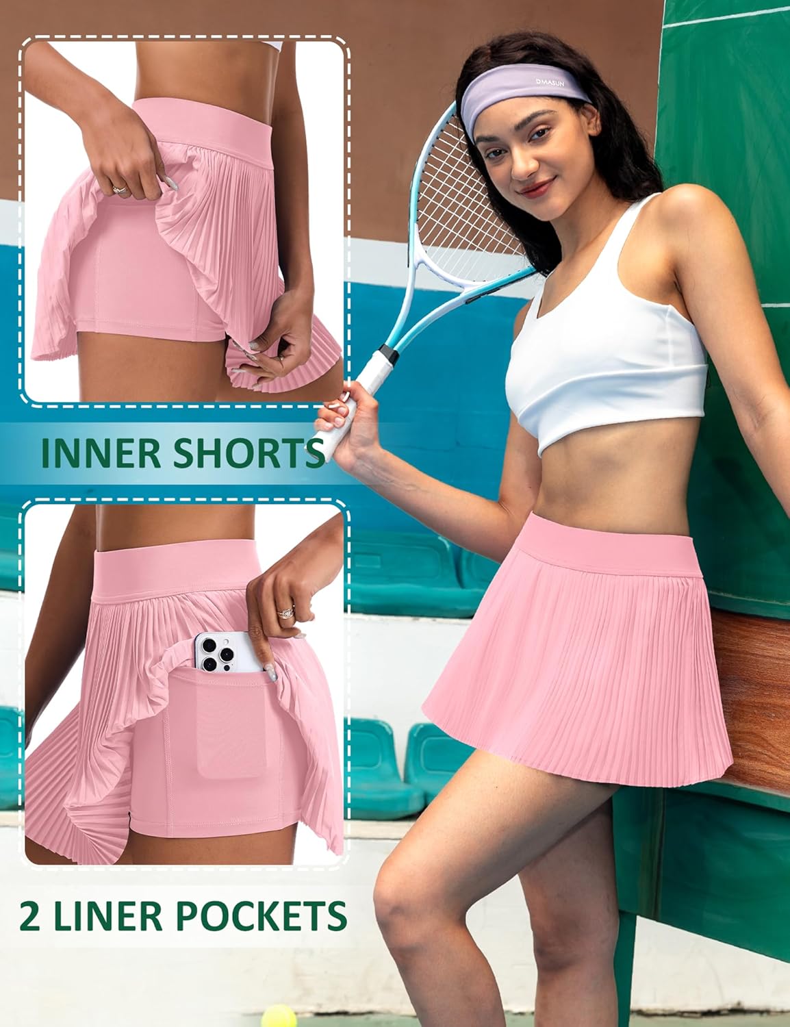 JoyGirl 13" Pleated Tennis Skirts with Shorts Women Pleated Mini Golf Skorts with Pockets High Waisted Athletic Casual Skirt - Image 2