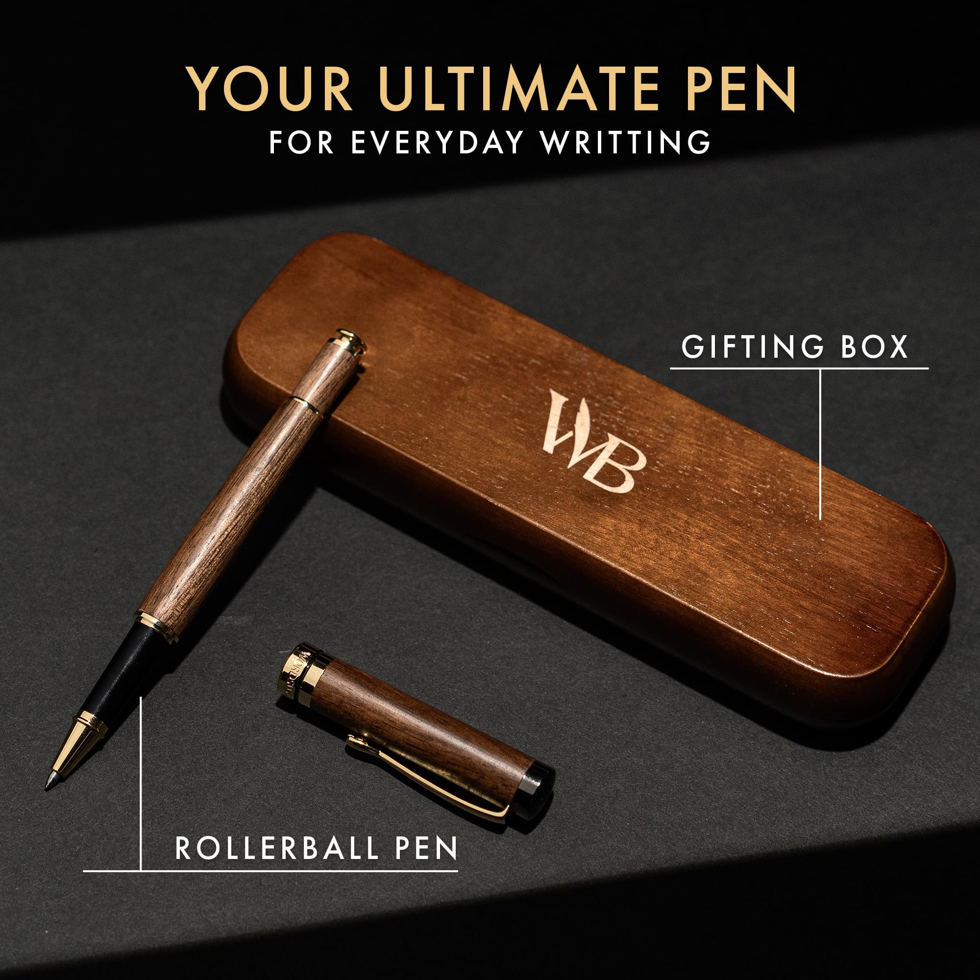 Wordsworth and Black Rollerball Pen-Stunning Luxury Pen Bamboo Brownwood Gold Finish, Refillable - Image 3