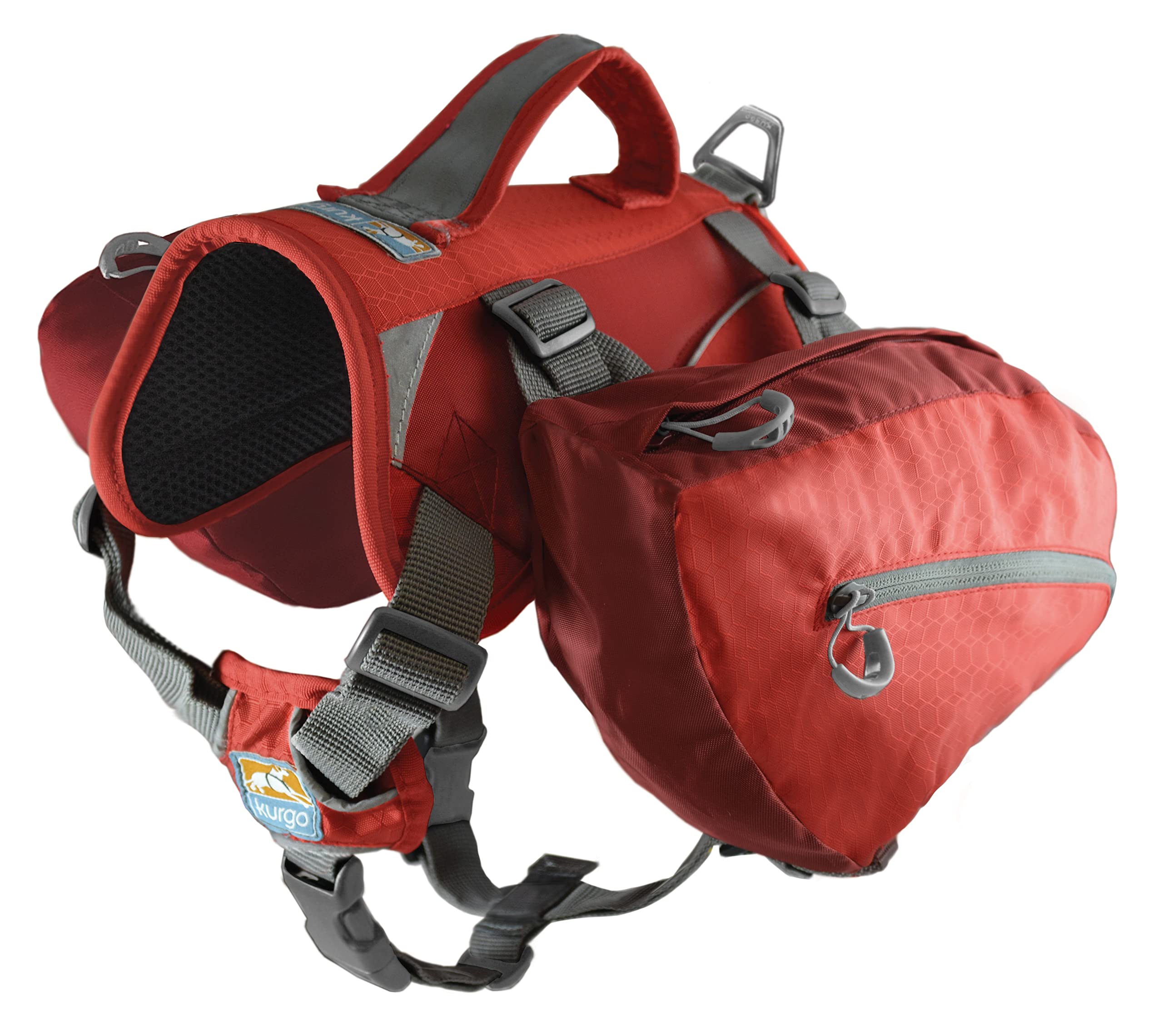 Kurgo Baxter - Mochila Arnés Chaleco para Perro, Alforja para Perros, Bolsa Sillón para Excursionismo, Senderismo y Camping - Rojo - (L) 23 - 50 Kg