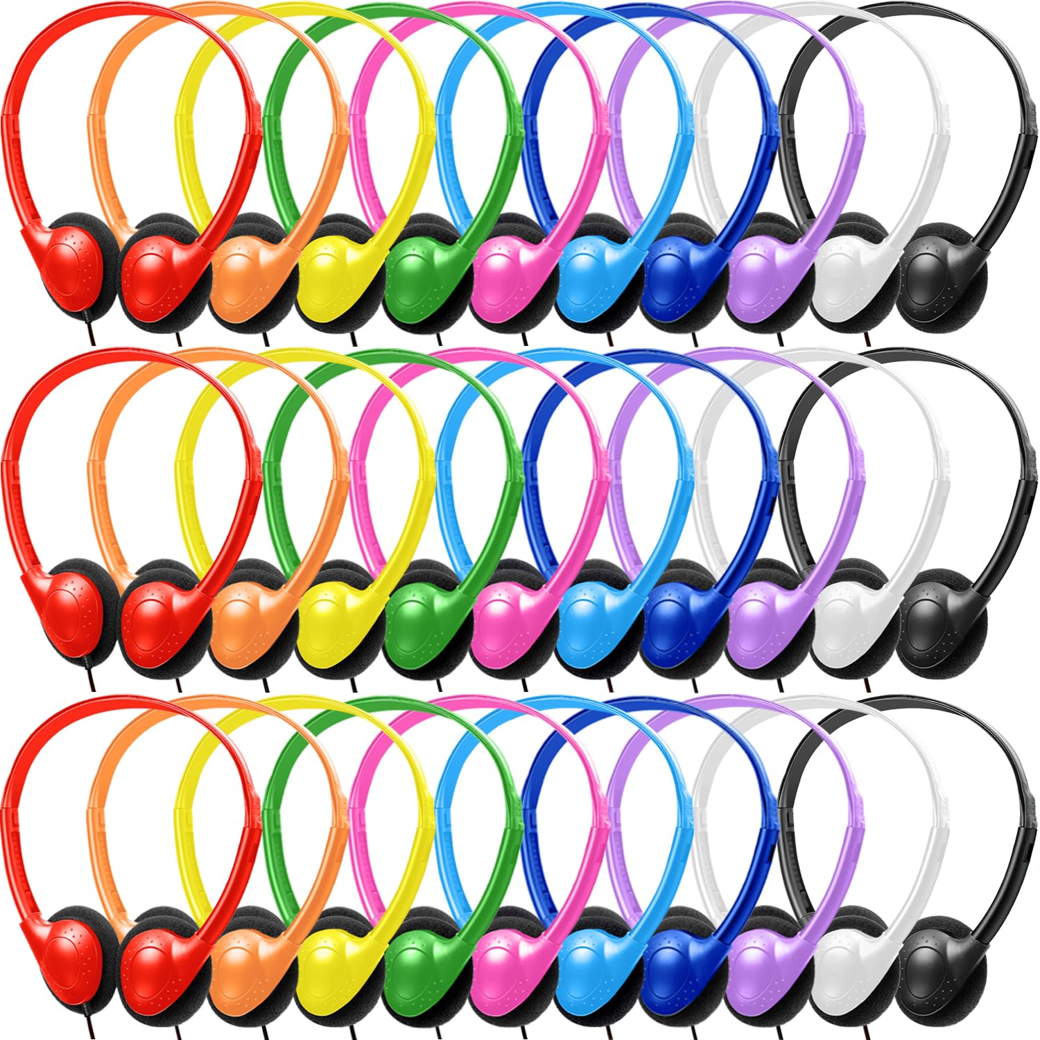 Bulk HTC002, cuffie per bambini, scuola, scuola, confezione da 100 cuffie per studenti, bambini, ragazzi, ragazze e adulti (HTC002, multicolore)