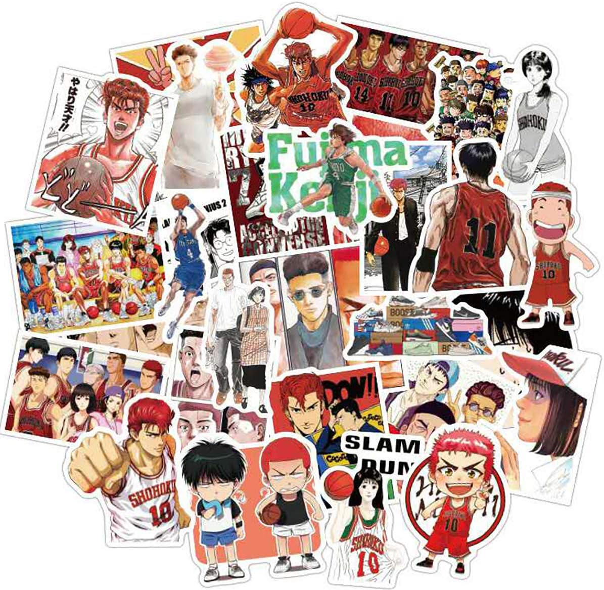 SLAM Dunk Anime Sticker Pack of 50 pcs - Waterproof Durable Stickers Classic Japanese Anime Stickers for Water Bottles Computers Laptops DIY Decal