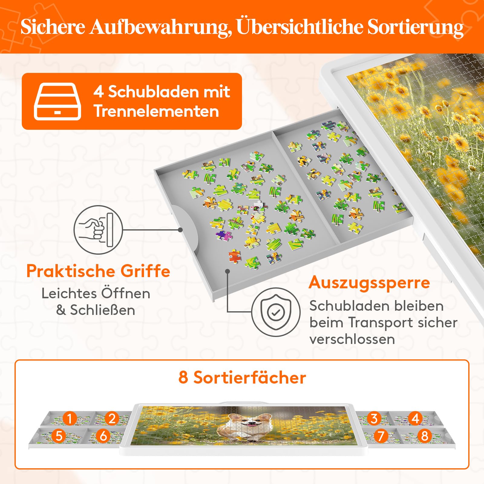 Lifewit 1500 PCS Drehbar Puzzlebrett mit 4 Schubladen und Schutzabdeckung, Tragbar Puzzle Tablett mit Filzmatte, Multifunktionaler Puzzletisch für Kinder und Erwachsene, Puzzle Organizer 89x68,5 cm
