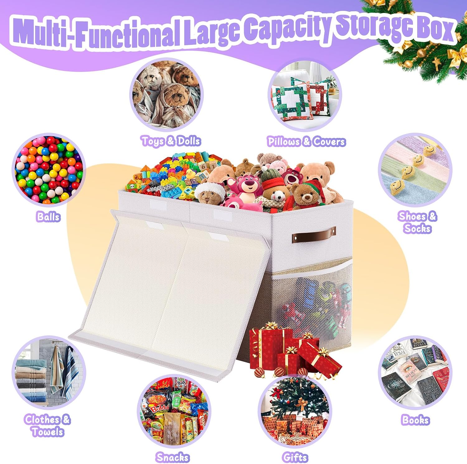 Large Toy Box, Collapsible Storage Bins with Lids, Toy Storage Organizer Toddler Bin Boxes for Kids Boys Girls, Toy Chest Baskets for Nursery Living Room Playroom Bedroom