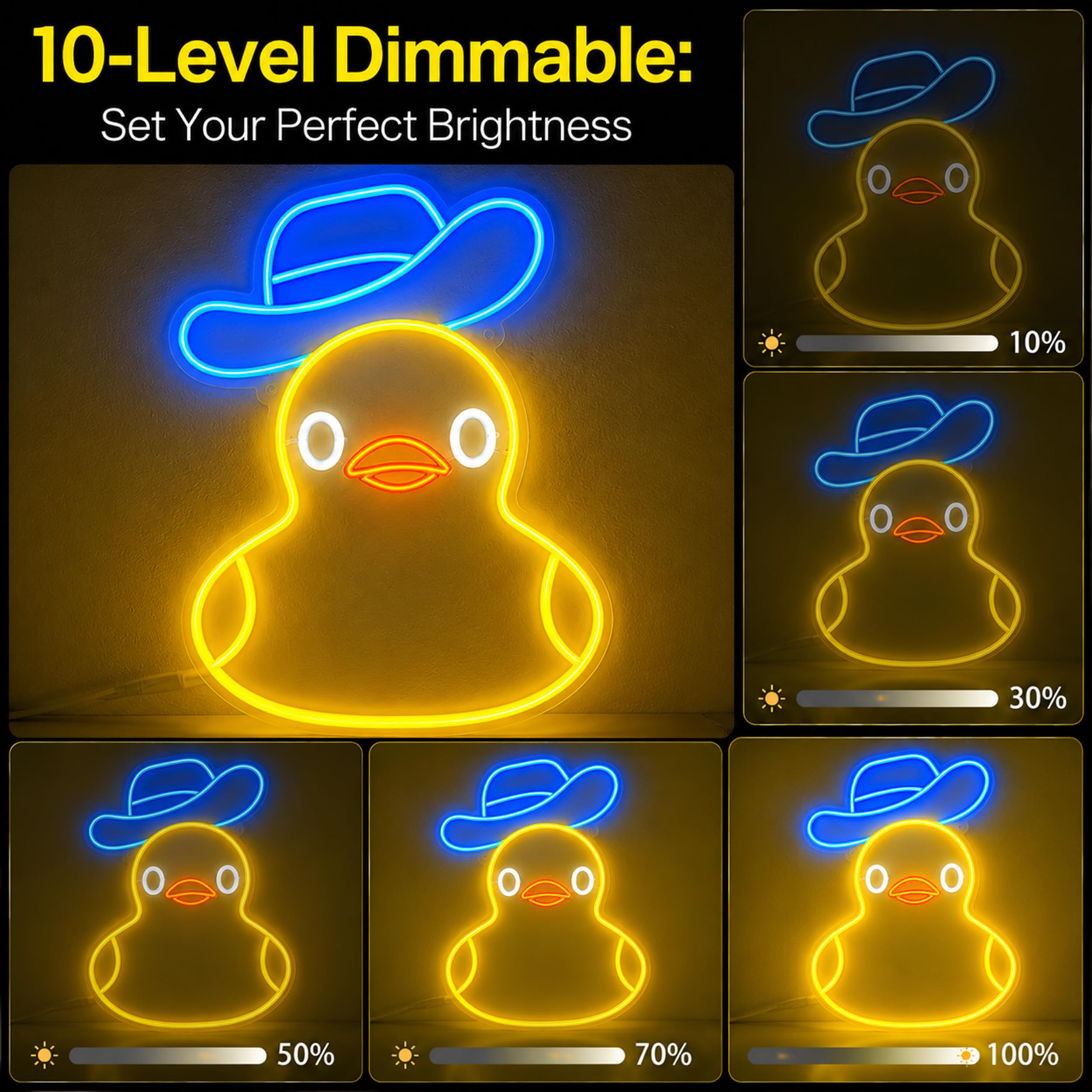 Lampada Neon da Parete – Dimmerabile Duck Lamp Lucina Notte Bambini Cavo USB Alimentato, Lucine Led Decorative Lampada Notturna per Bambini Insegna Luminosa Led Personalizzata