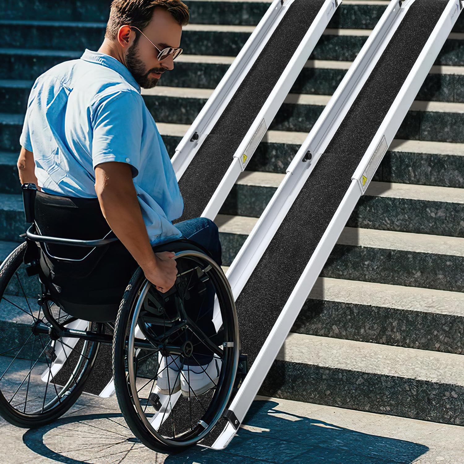 2 rampas telescópicas para sillas de ruedas de 87 a 152 cm, rampa telescópica de aluminio de hasta 300 kg, rampa antideslizante para silla de ruedas plegable con bolsa de transporte