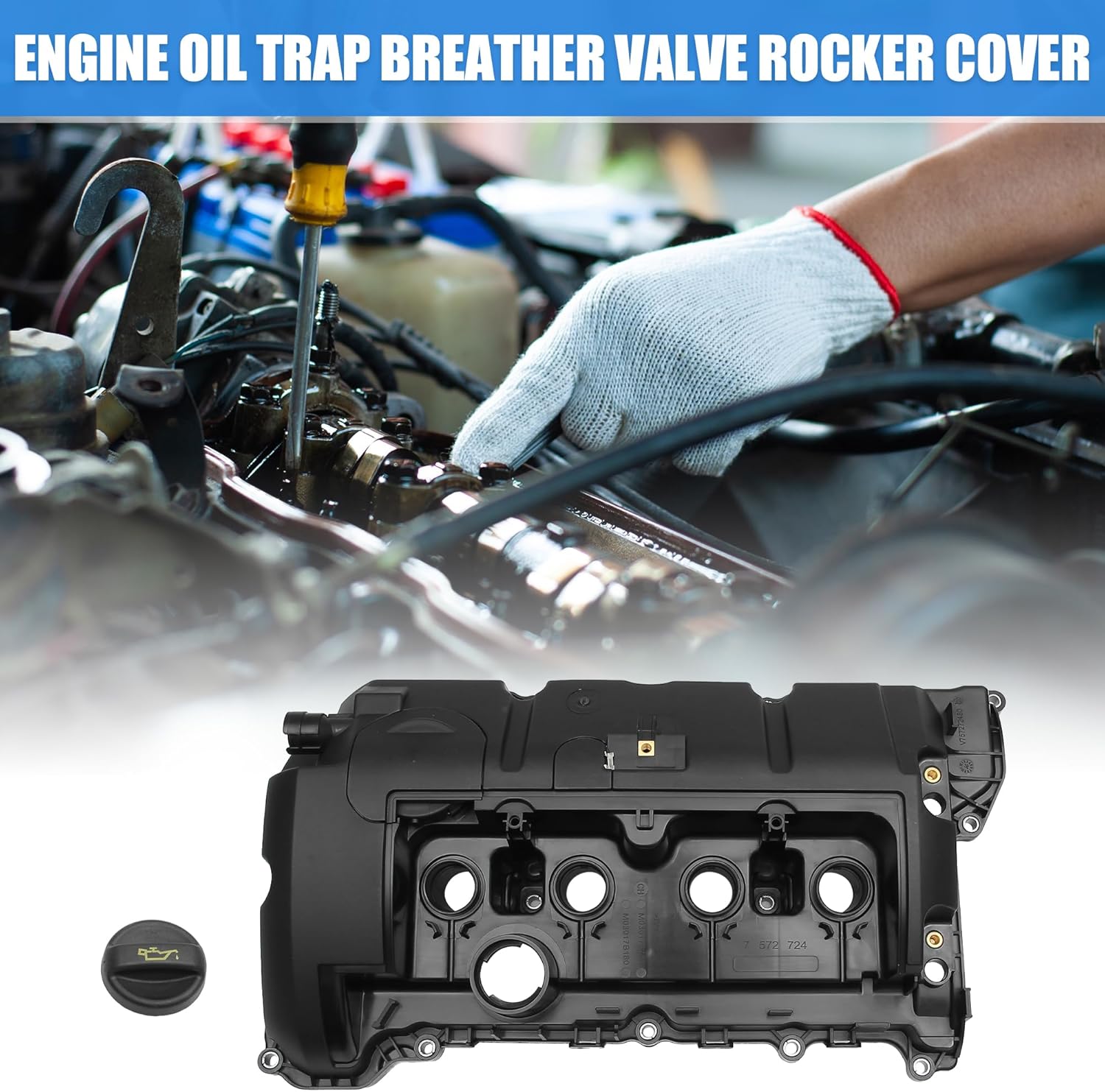 X AUTOHAUX 1 Set Engine Valve Cover & Engine Valve Cover Gasket for BMW N16 No.11127646554 Black