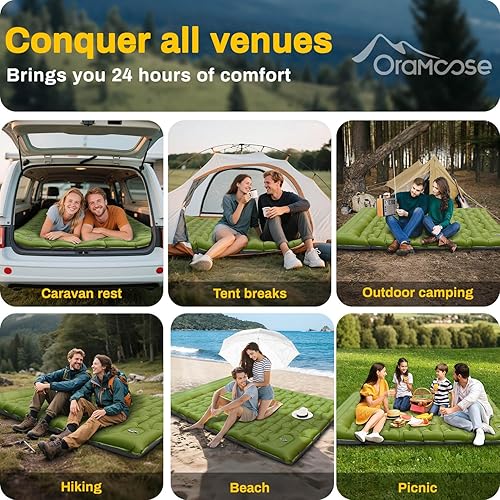 Miniatura 9 de Almohadilla de dormir doble, extra gruesa de 6 pulgadas para acampar para 2 personas con almohada integrada y bomba de pie, alfombrilla inflable