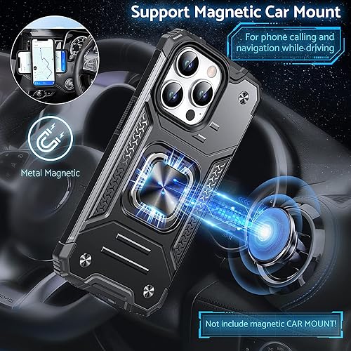 Miniatura 3 de DASFOND Funda diseñada para iPhone 15 Pro, de grado militar, a prueba de golpes, con soporte de anillo de metal mejorado soporte magnético para