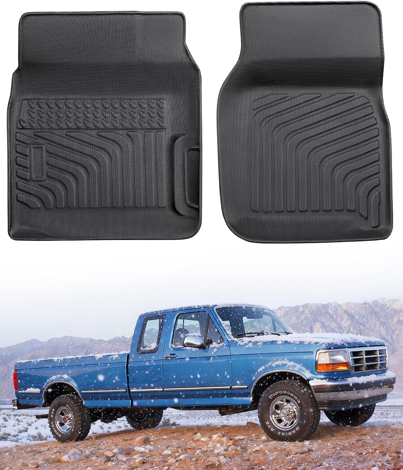 CreekT® for Ford F150 & Bronco Floor Mats 1980-1996, for F250/F350 1980-1997 All Weather Floor Mats, Custom Fit for Ford F-150 & Bronco, 2-Piece Front Set Rubber Heavy Duty Classic Truck Accessories​